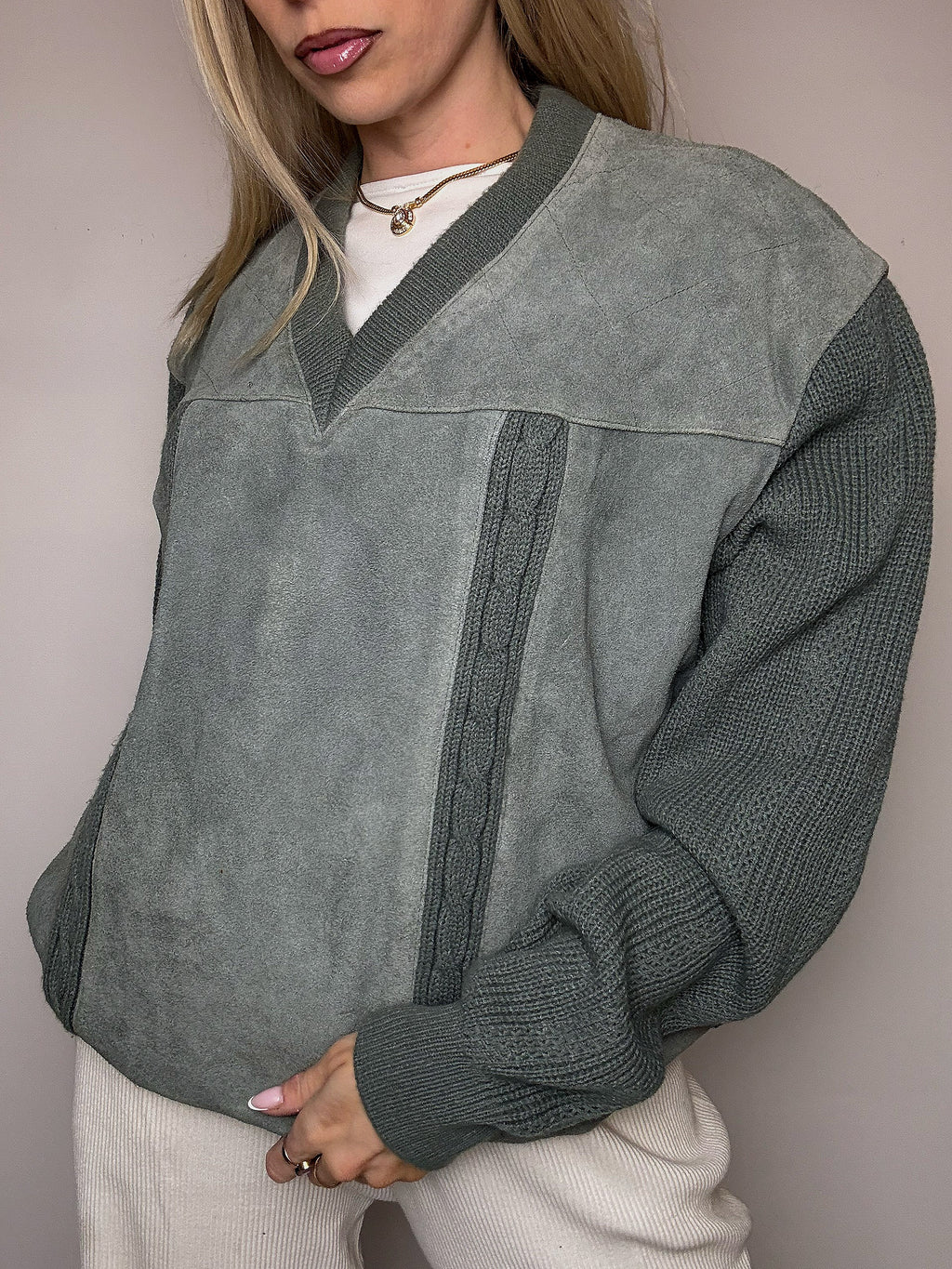 DIESEL L vintage gray two-tone turtleneck sweater