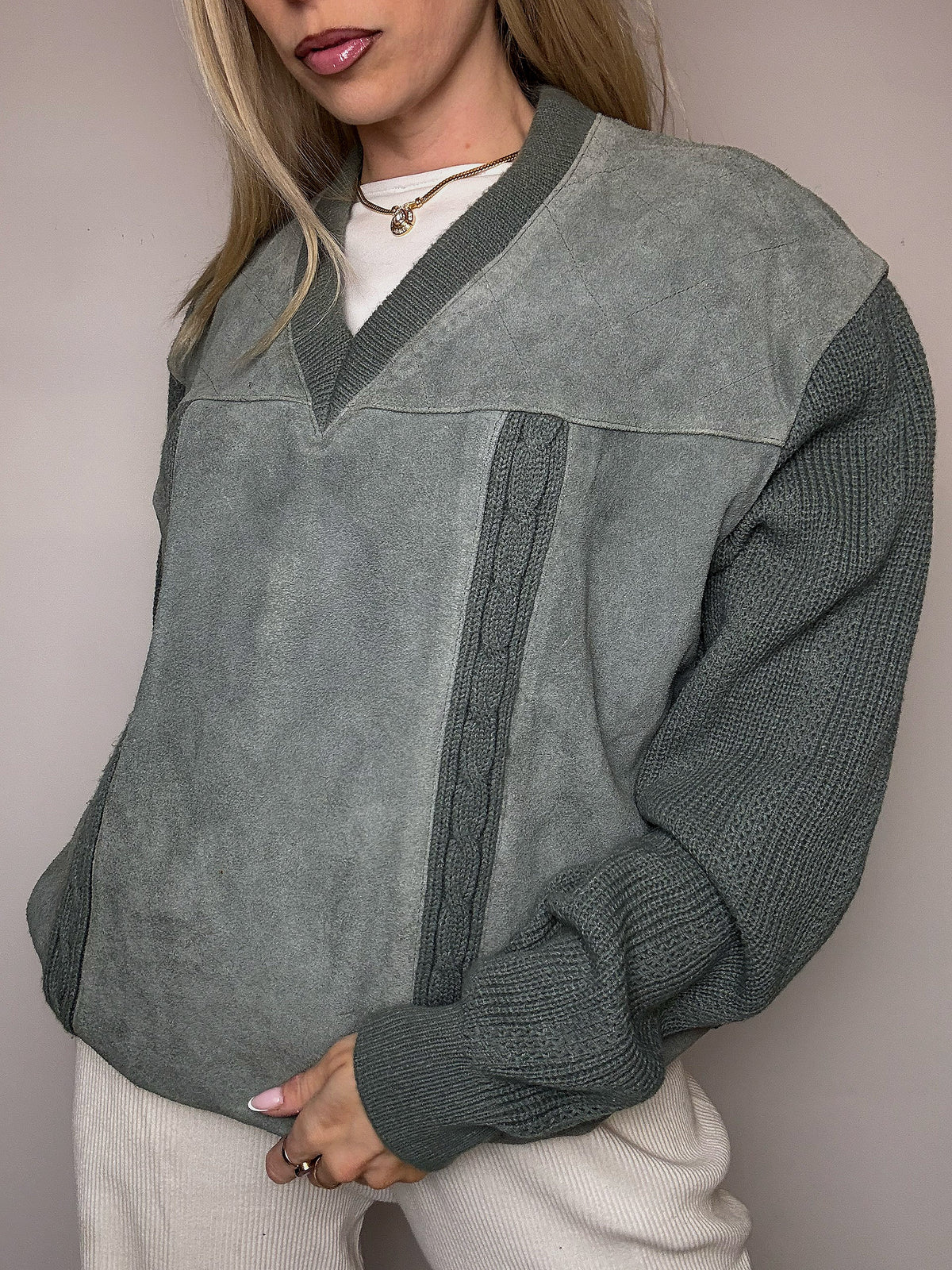 DIESEL L vintage gray two-tone turtleneck sweater