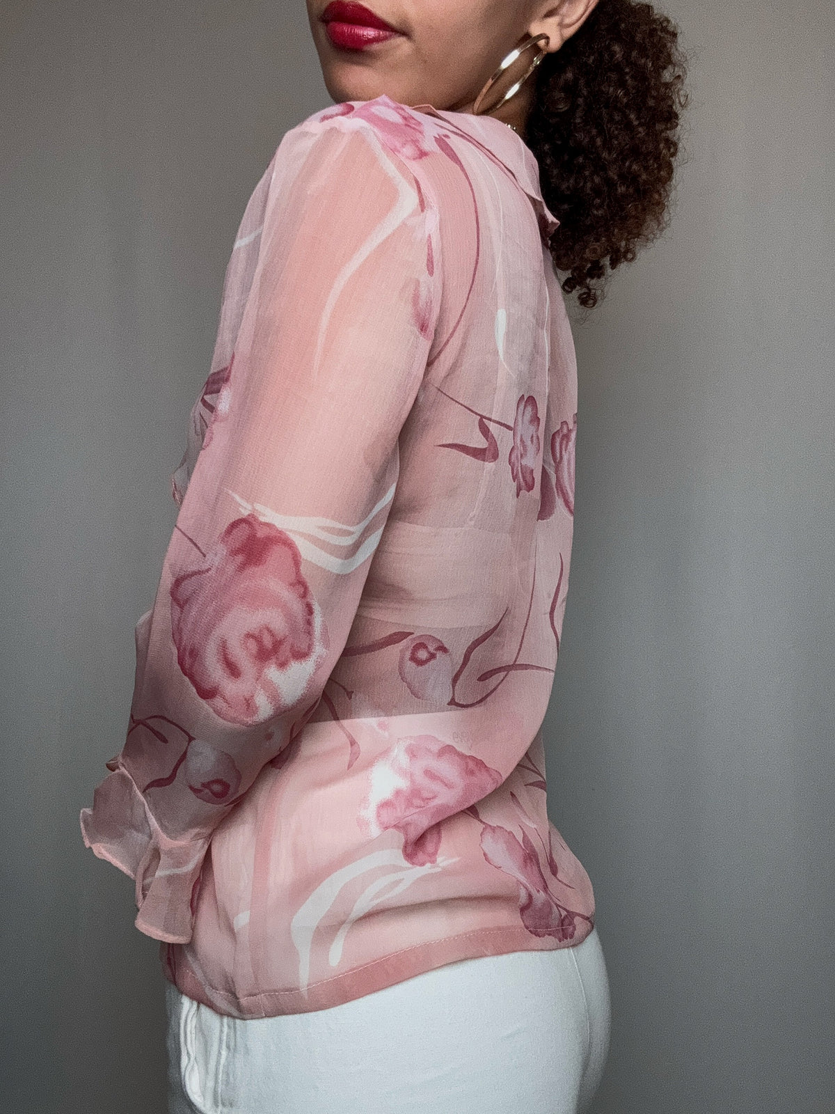 Chemisier à volants rose M vintage
