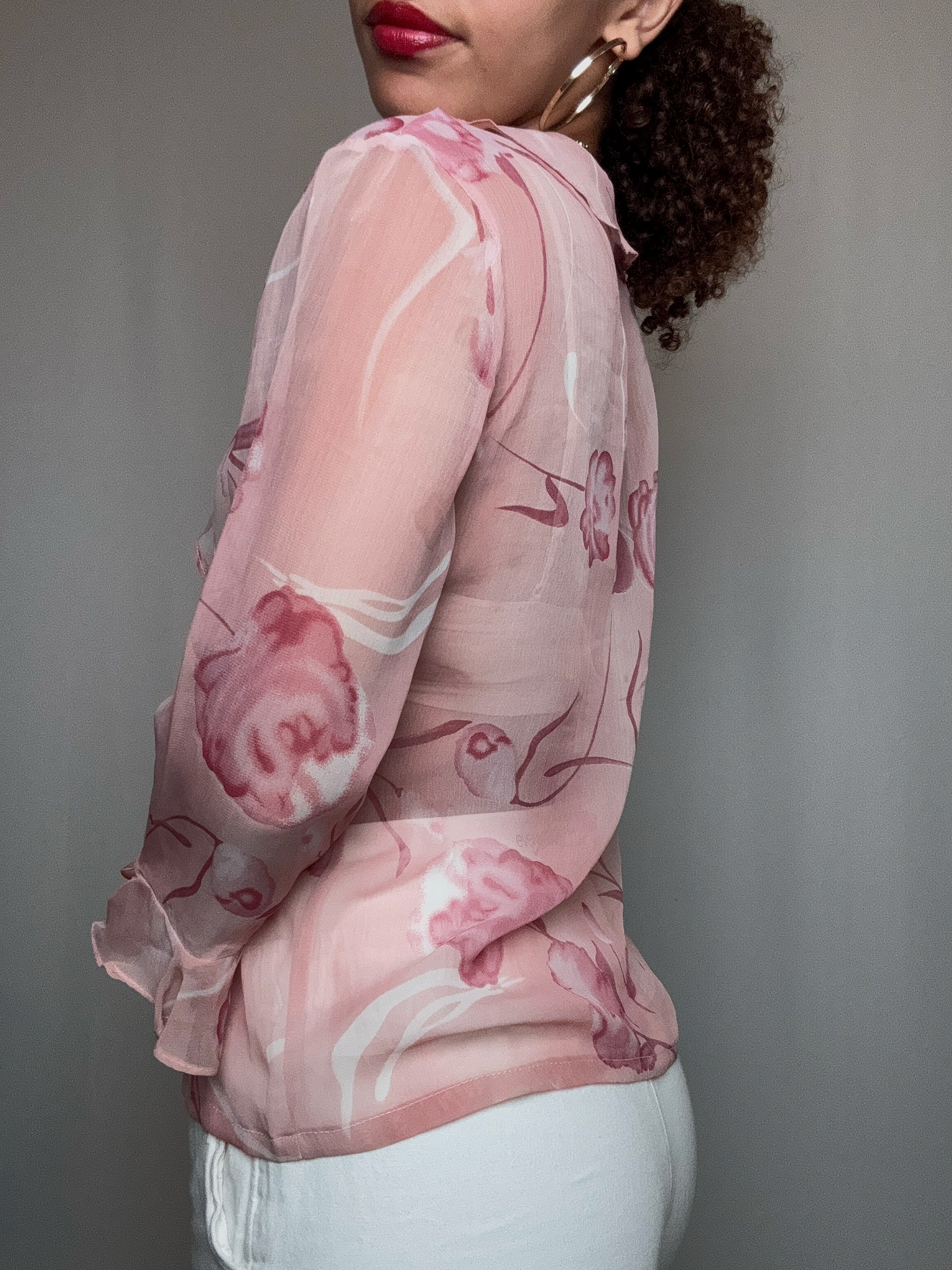 Chemisier à volants rose M vintage