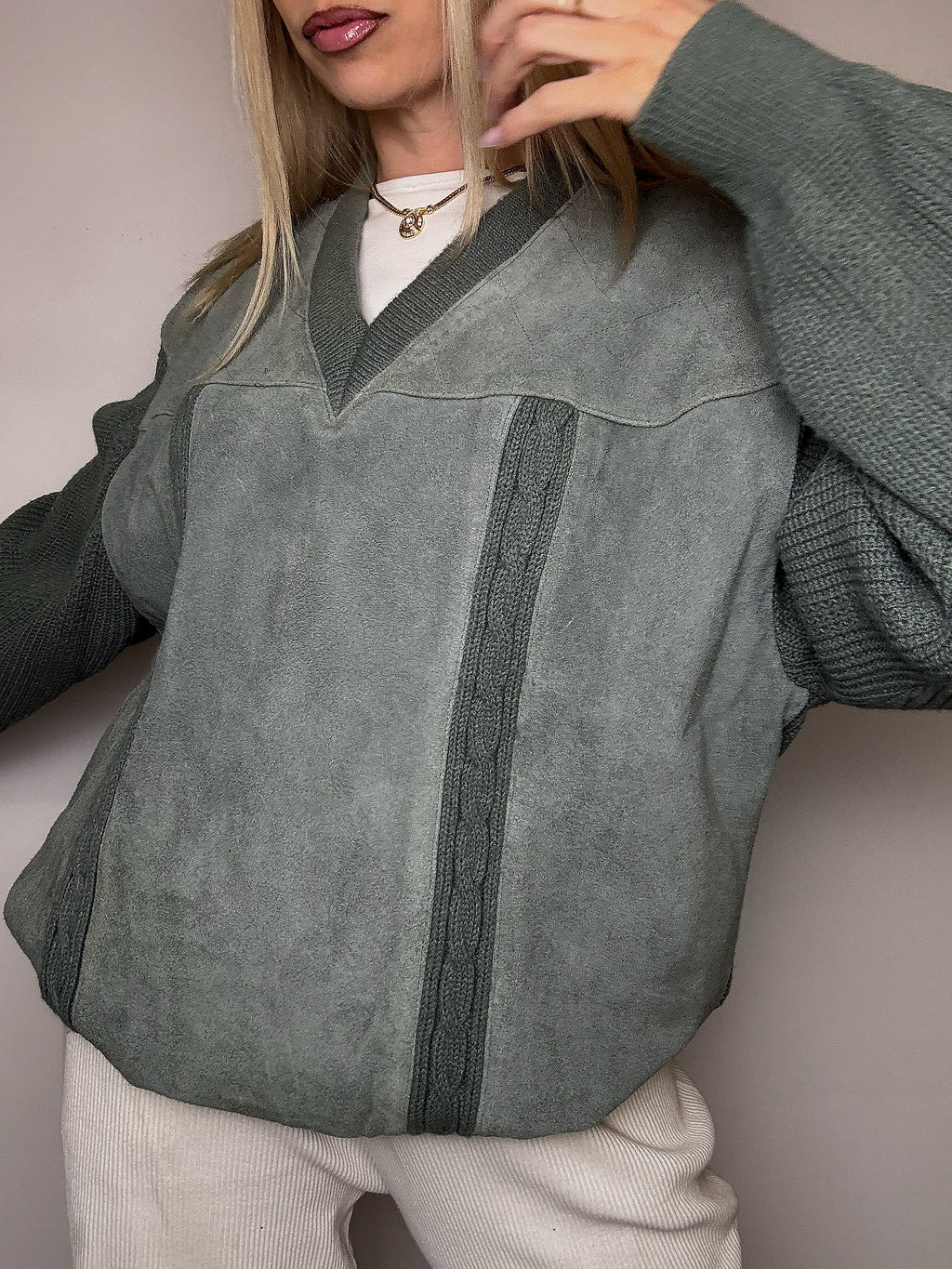 DIESEL L vintage gray two-tone turtleneck sweater