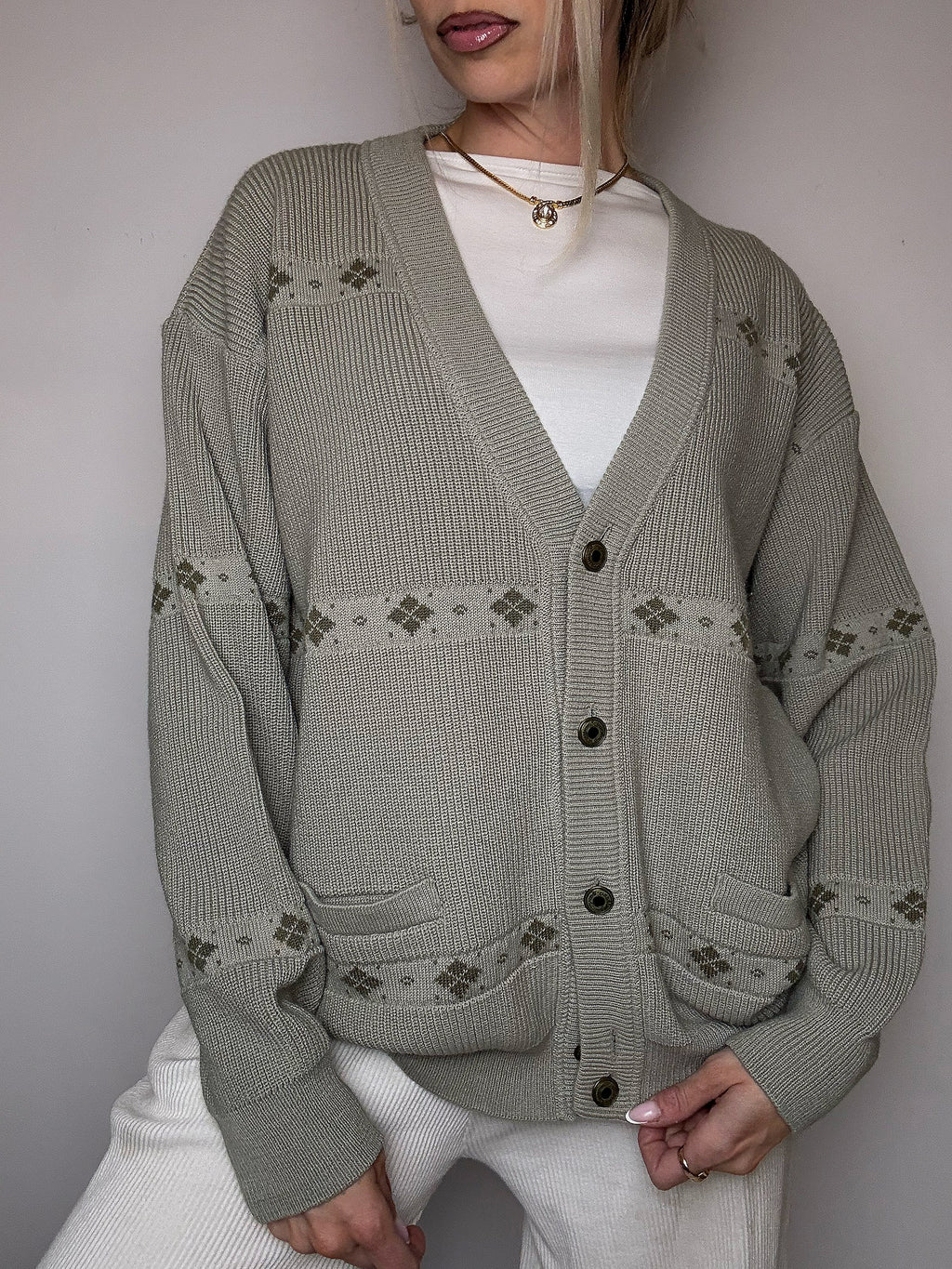 XL Vintage Strickmuster Strickjacke