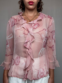 Chemisier à volants rose M vintage