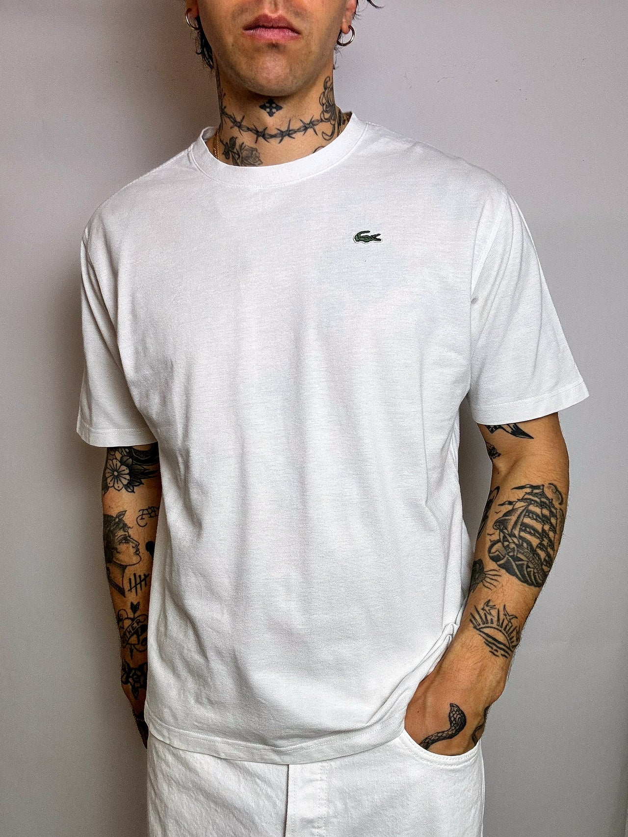 LACOSTE L/XL vintage pink t-shirt style polo shirt