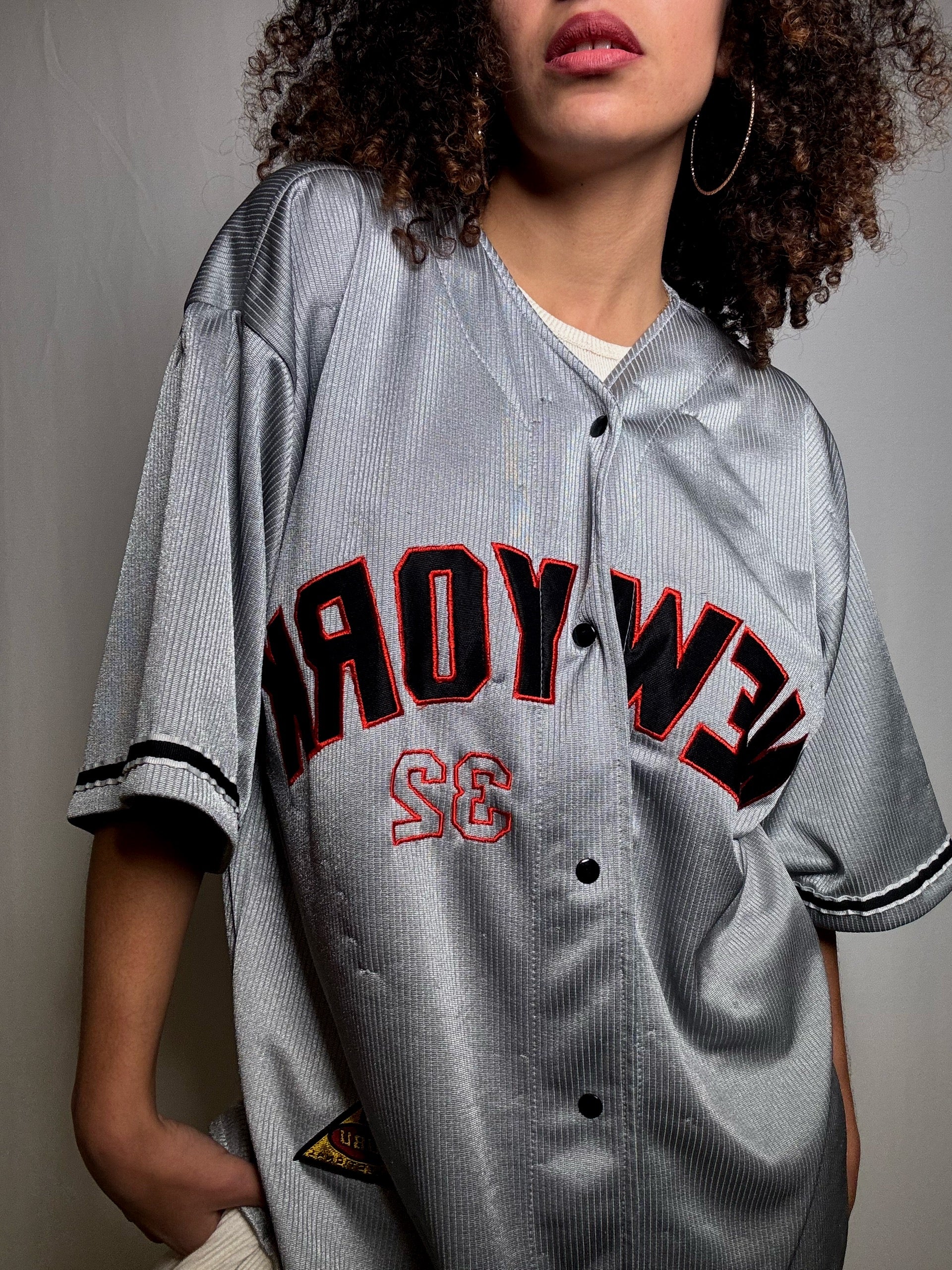 Maillot de baseball gris NY L vintage
