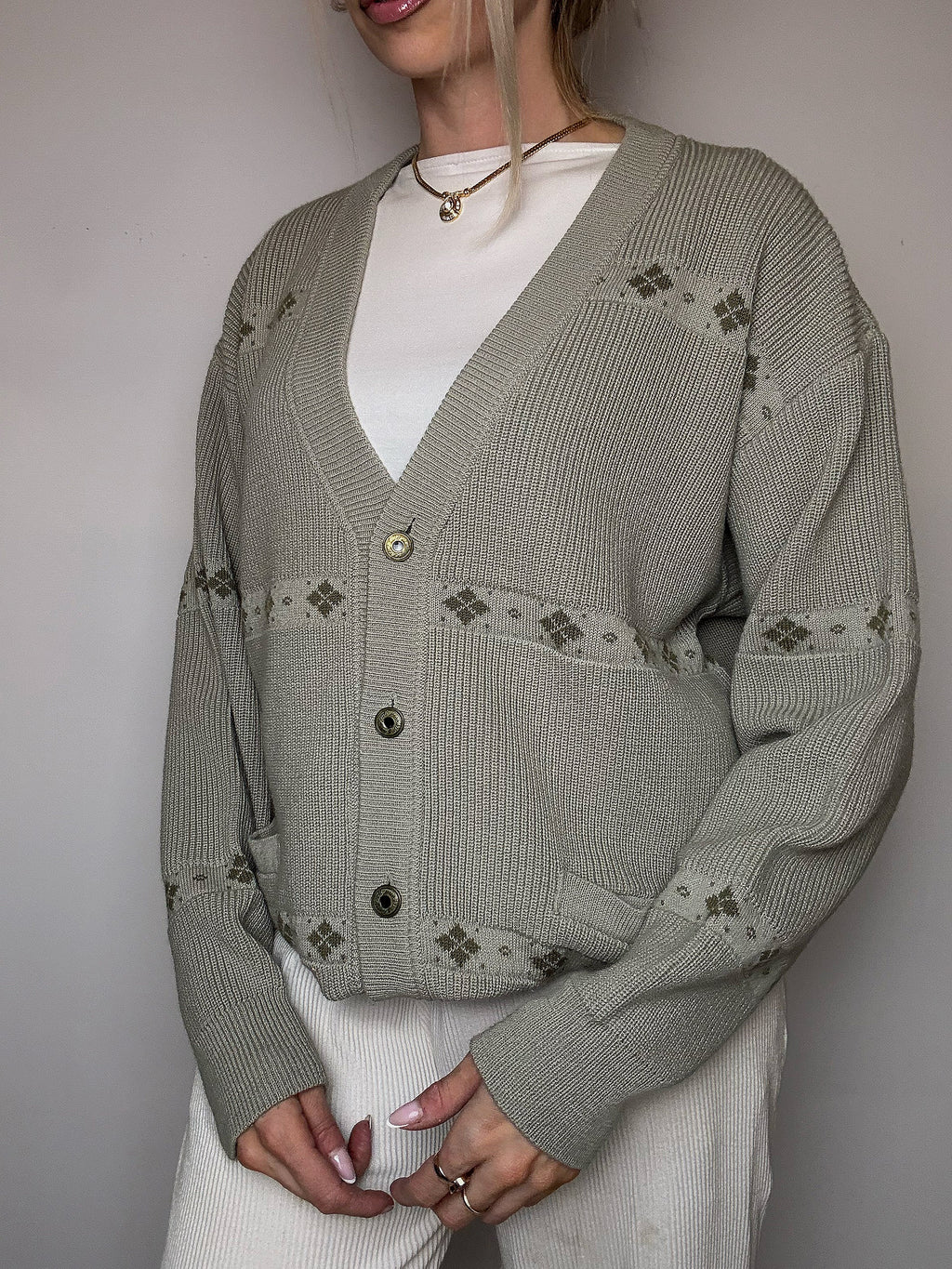XL Vintage Strickmuster Strickjacke