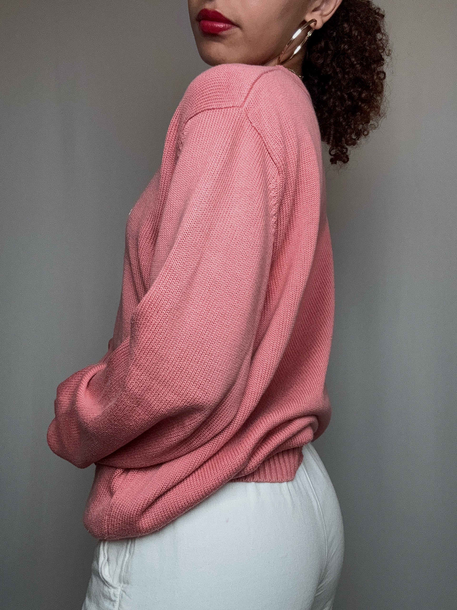 Pull d'été rose saumon Lacoste XL vintage