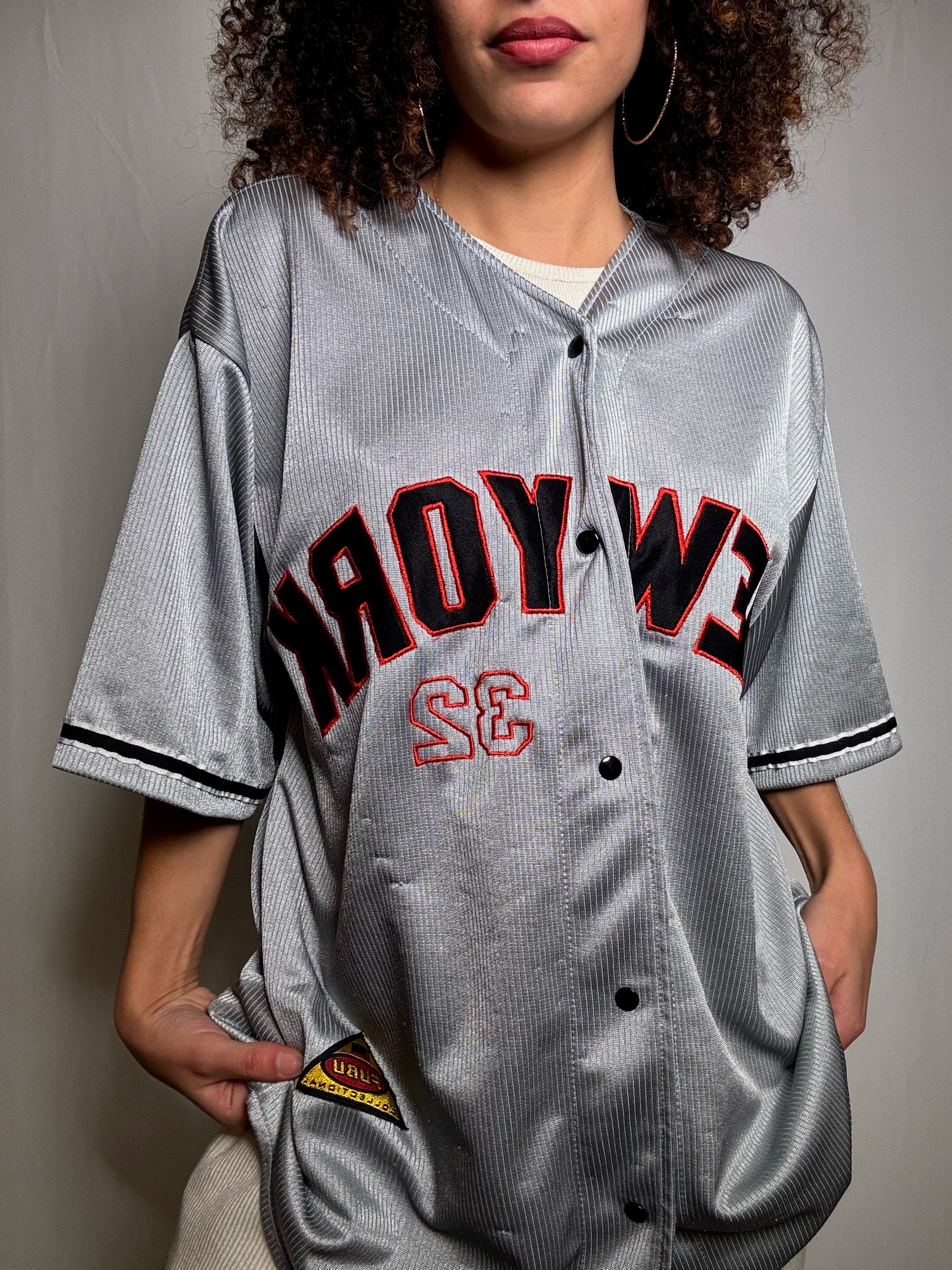 Maillot de baseball gris NY L vintage