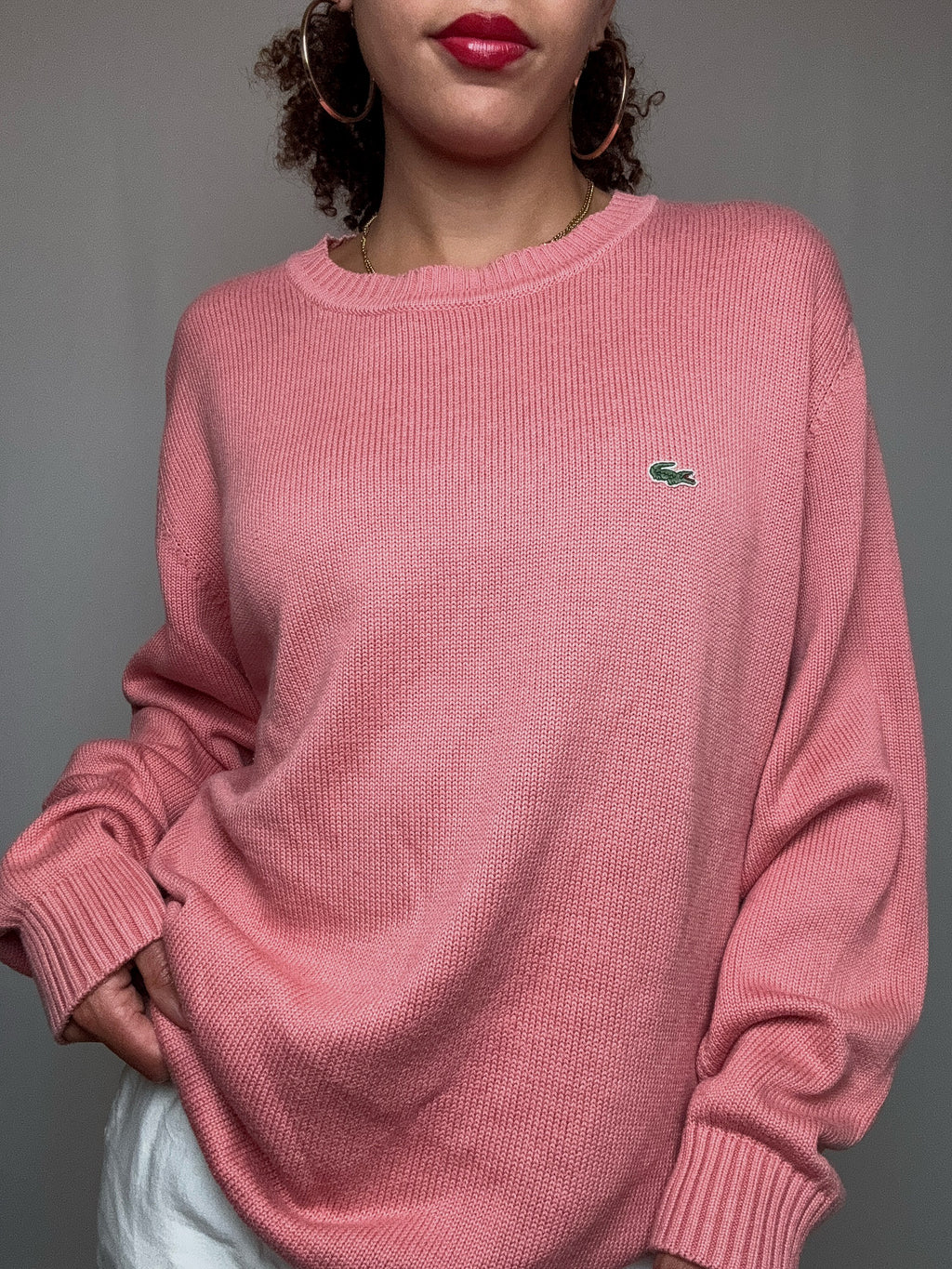 Pull d'été rose saumon Lacoste XL vintage