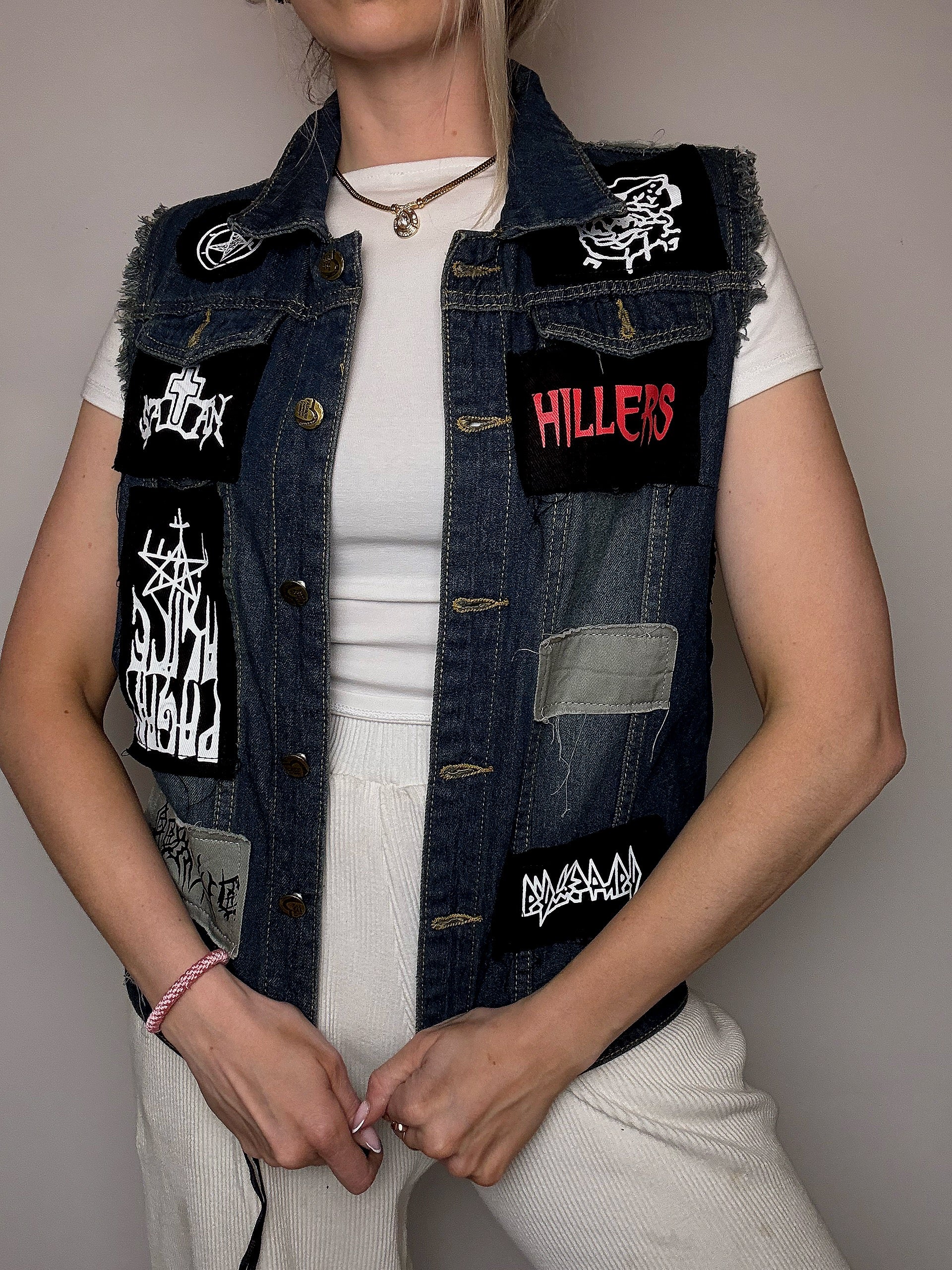 Veston avec patch en denim L vintage