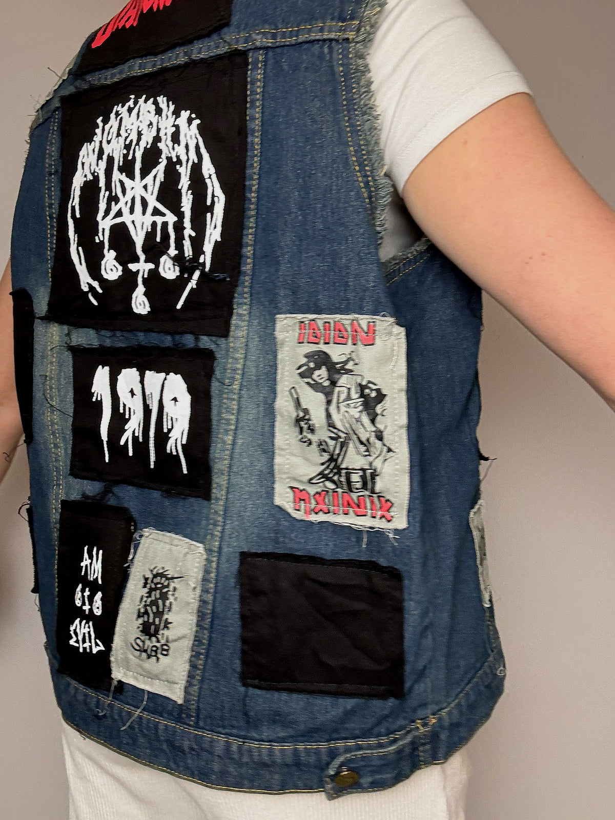 Veston avec patch en denim L vintage