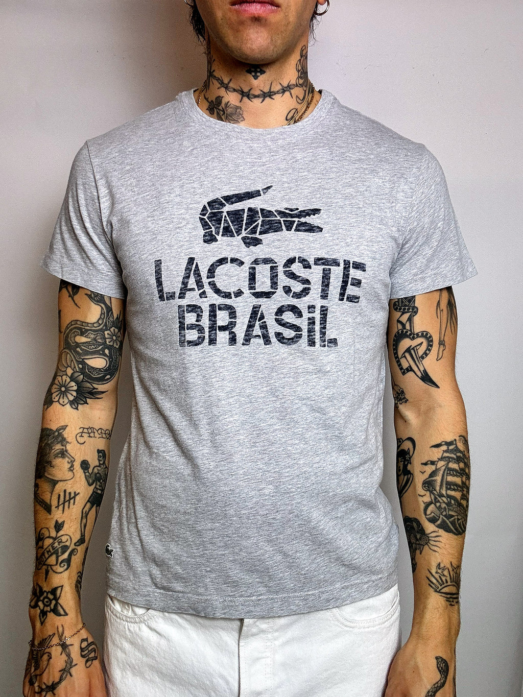 LACOSTE L/XL Vintage-Poloshirt im T-Shirt-Stil in Pink