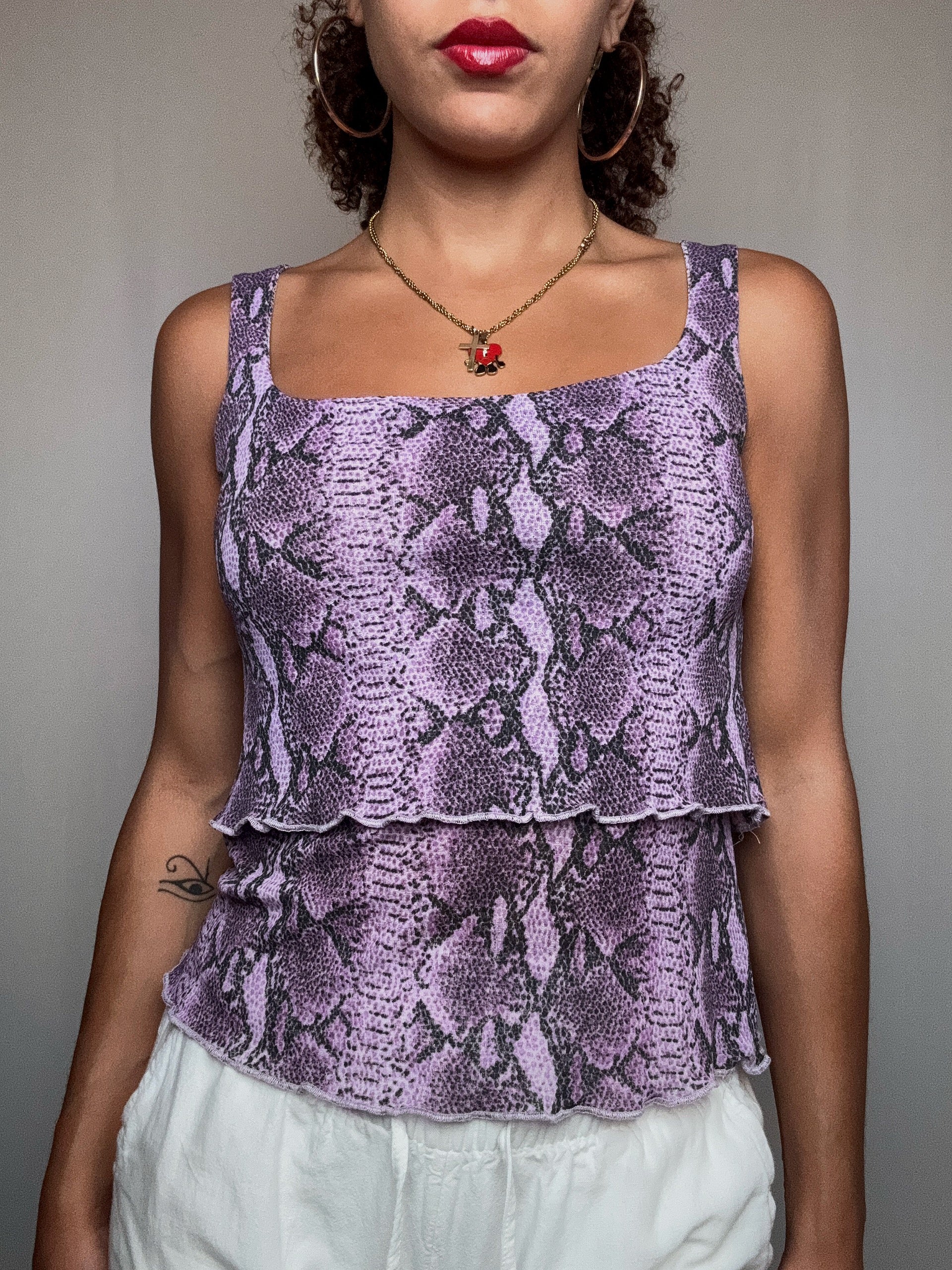 Top imprimé serpent violet S vintage