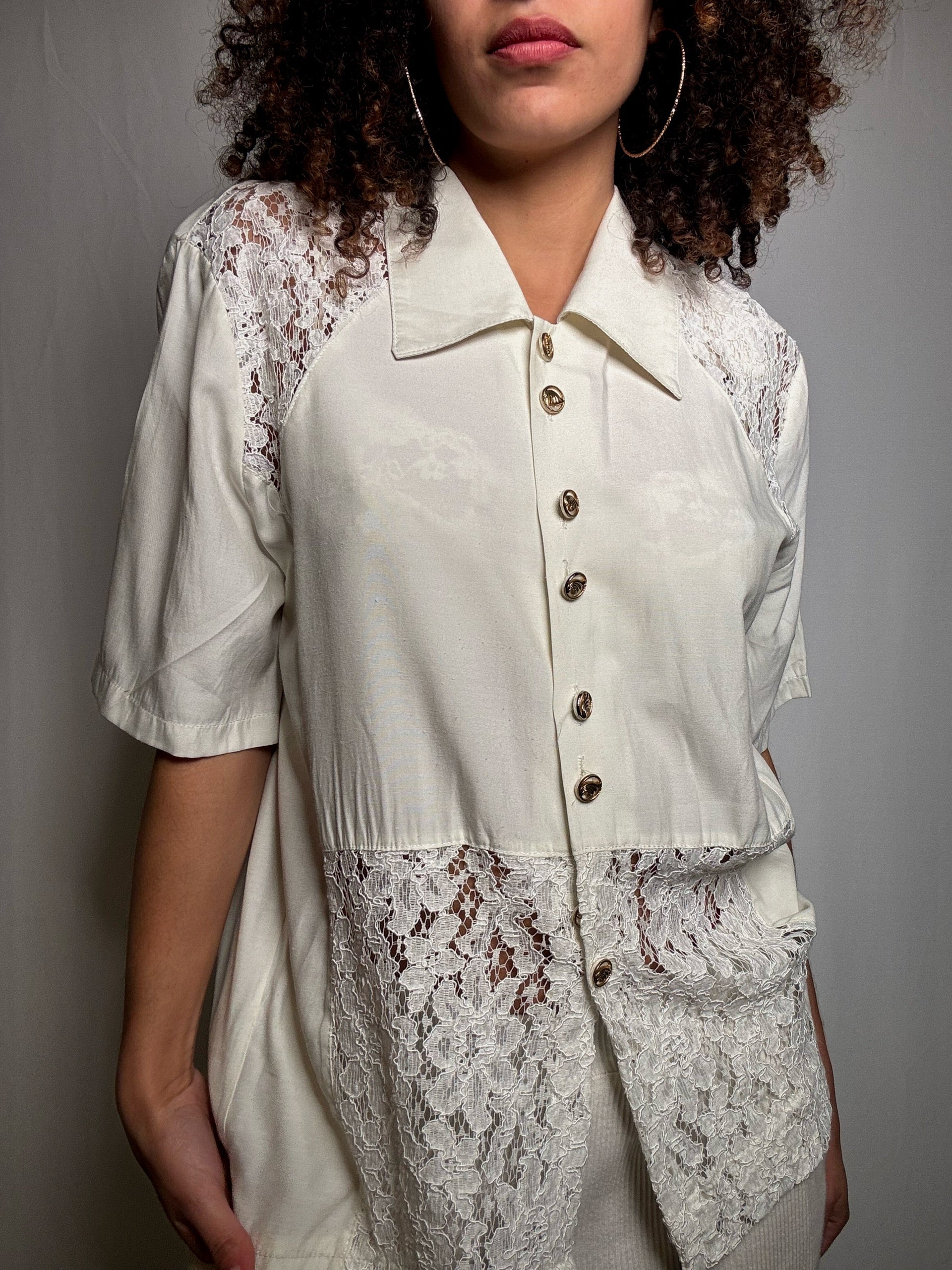 Chemisier dentelé crème TU vintage