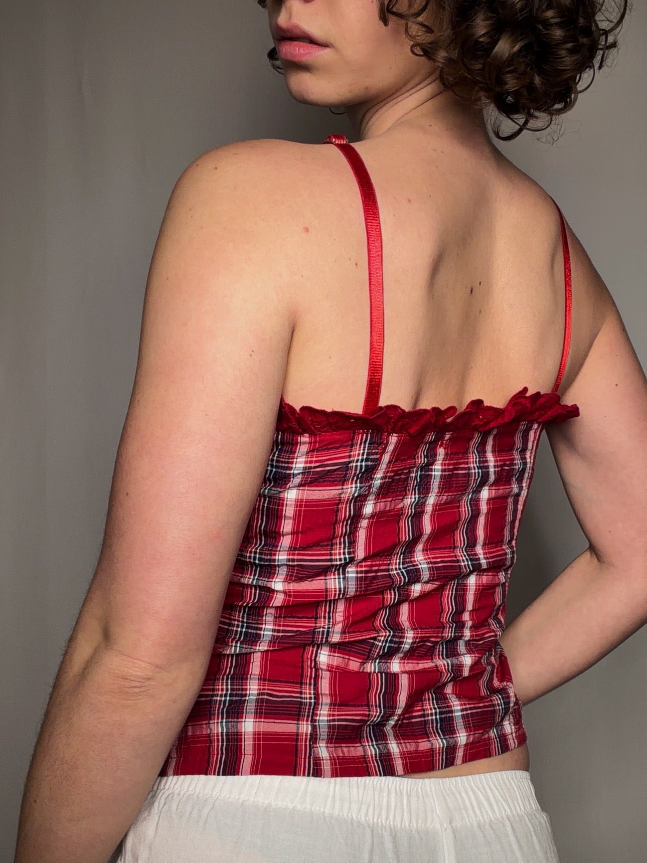 Rotes Vintage-Karotop M/L