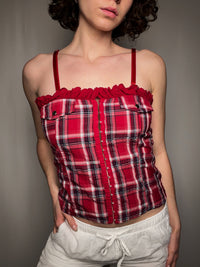Rotes Vintage-Karotop M/L