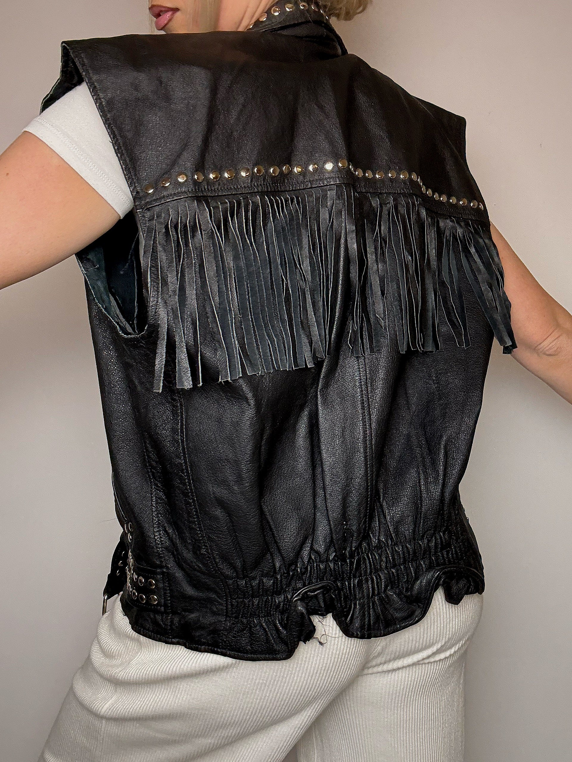 Veston sans manche en cuir L vintage