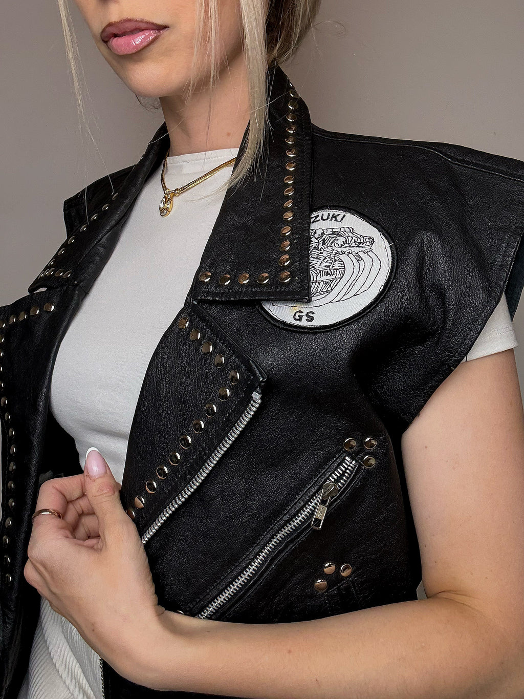 Veston sans manche en cuir L vintage