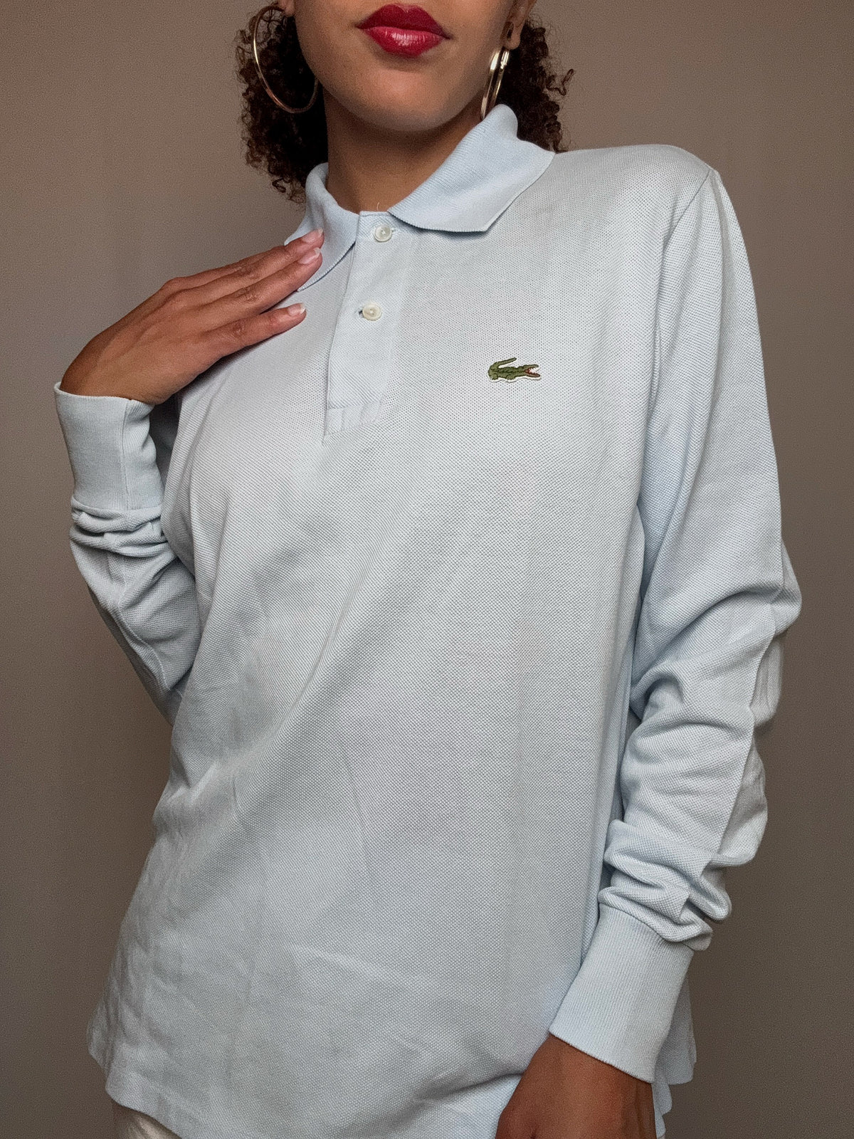 Polo manche longue bleu Lacoste S/M vintage