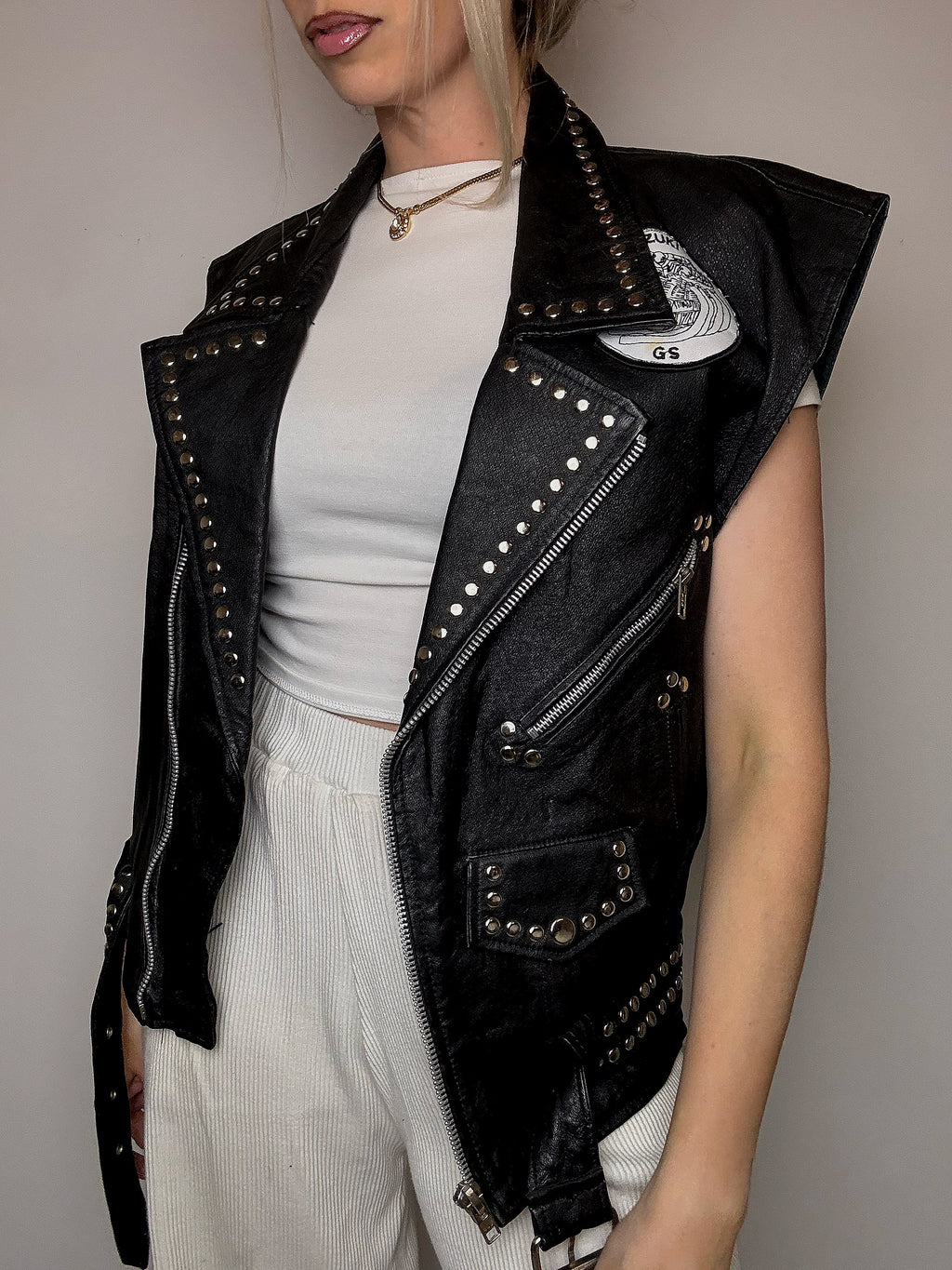 Veston sans manche en cuir L vintage