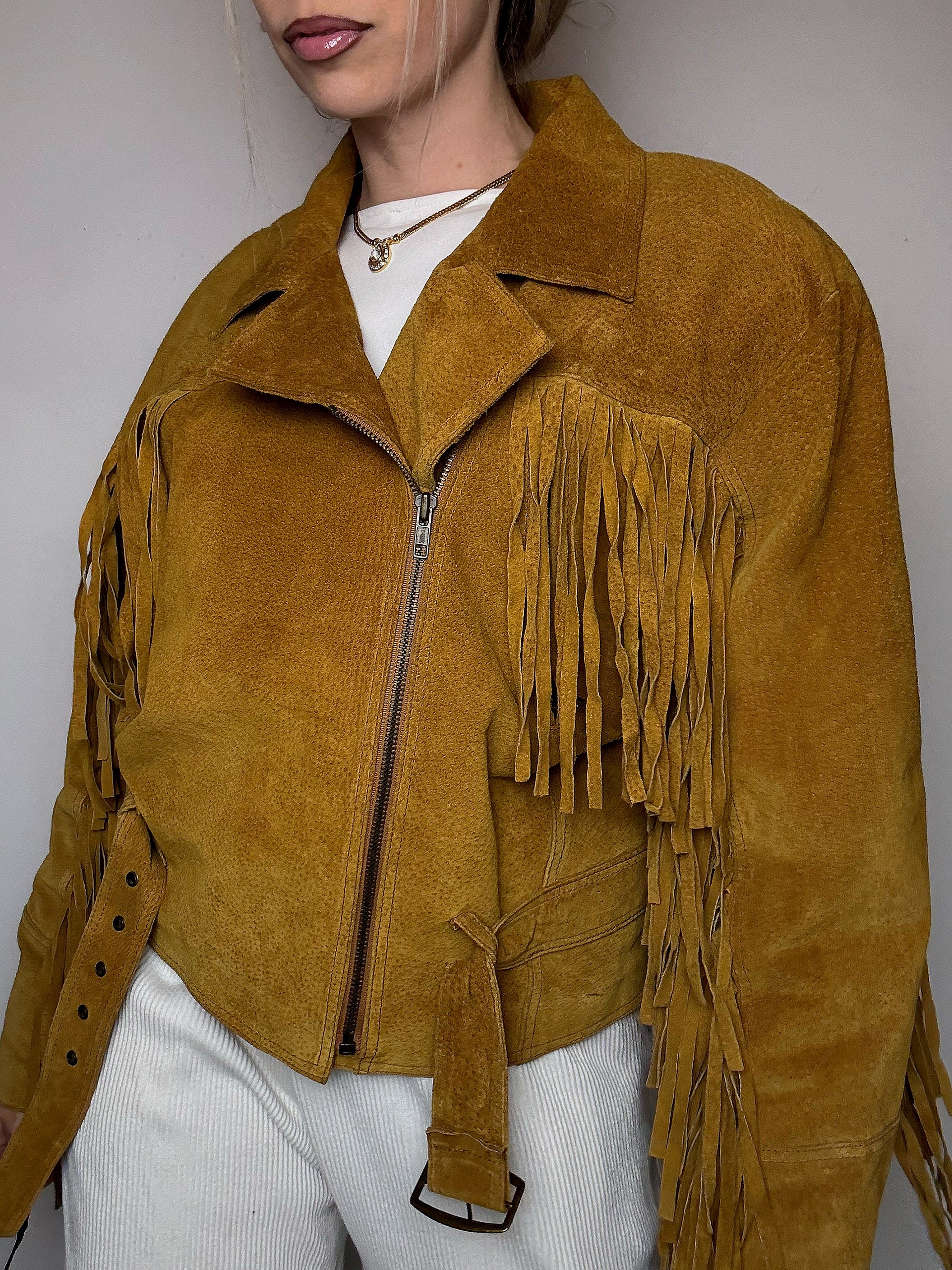 Vintage XS/S Red Fringe Suede Jacket