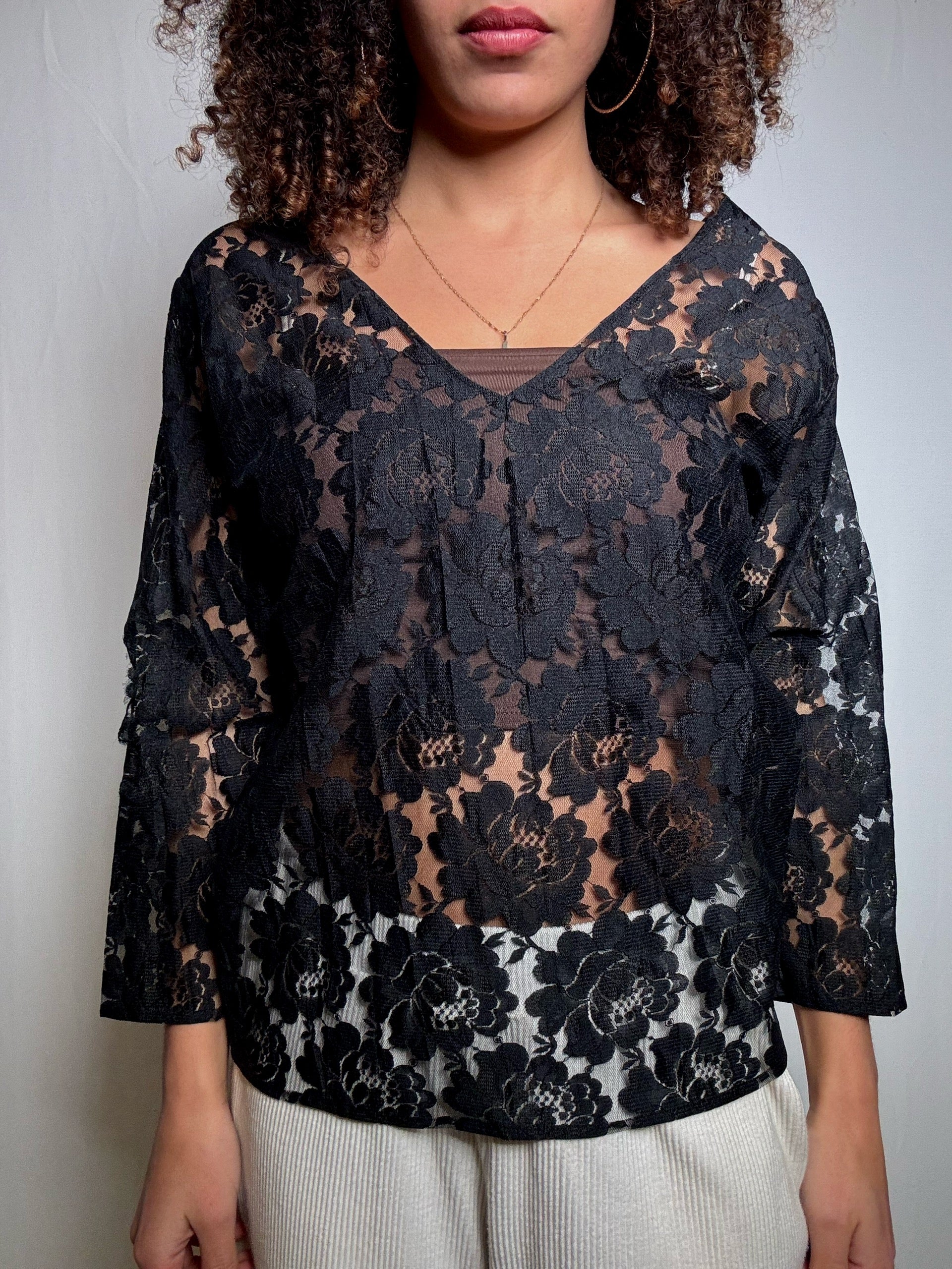 Top en dentelle noire L vintage