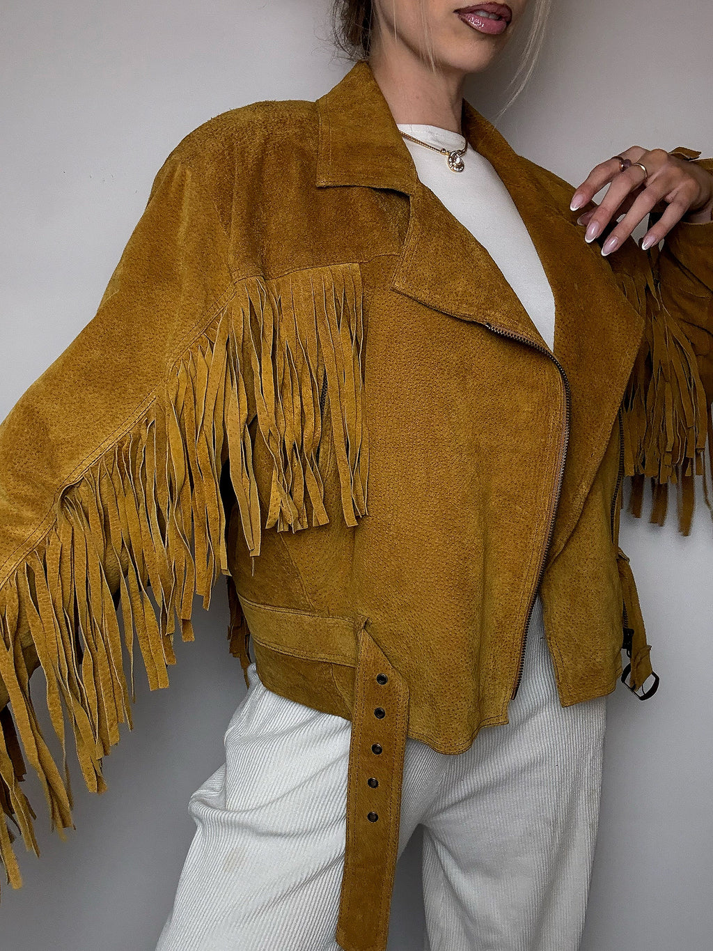 Vintage XS/S Red Fringe Suede Jacket