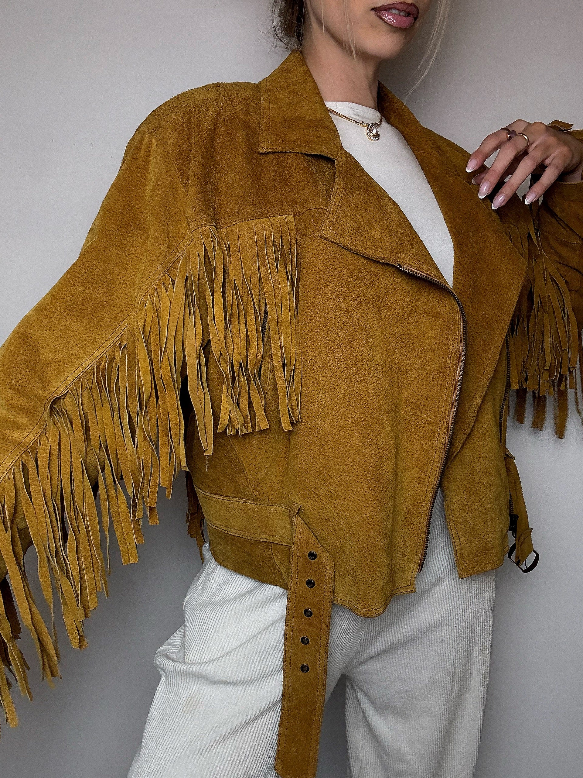 Vintage XS/S Red Fringe Suede Jacket