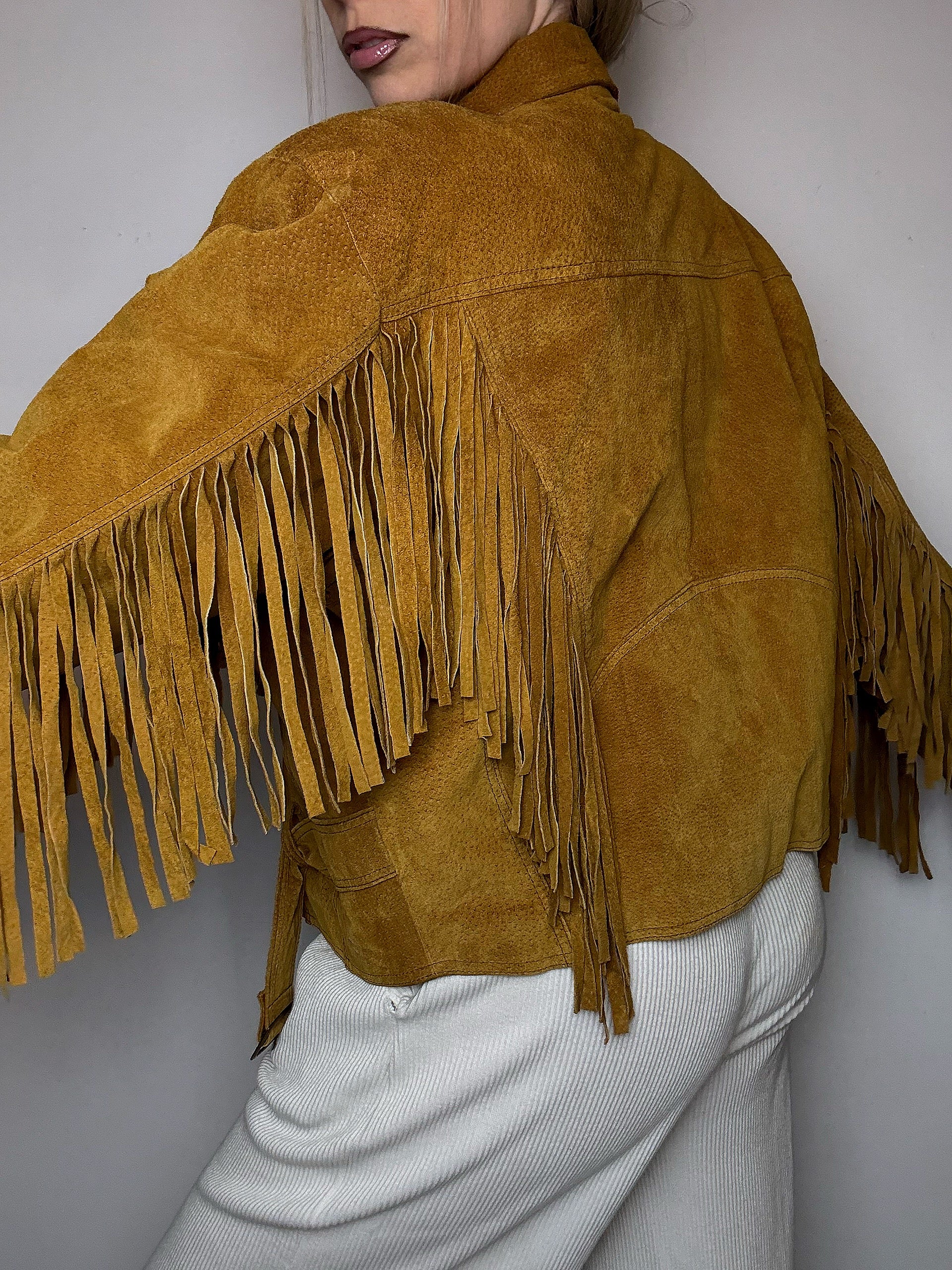 Vintage XS/S Red Fringe Suede Jacket