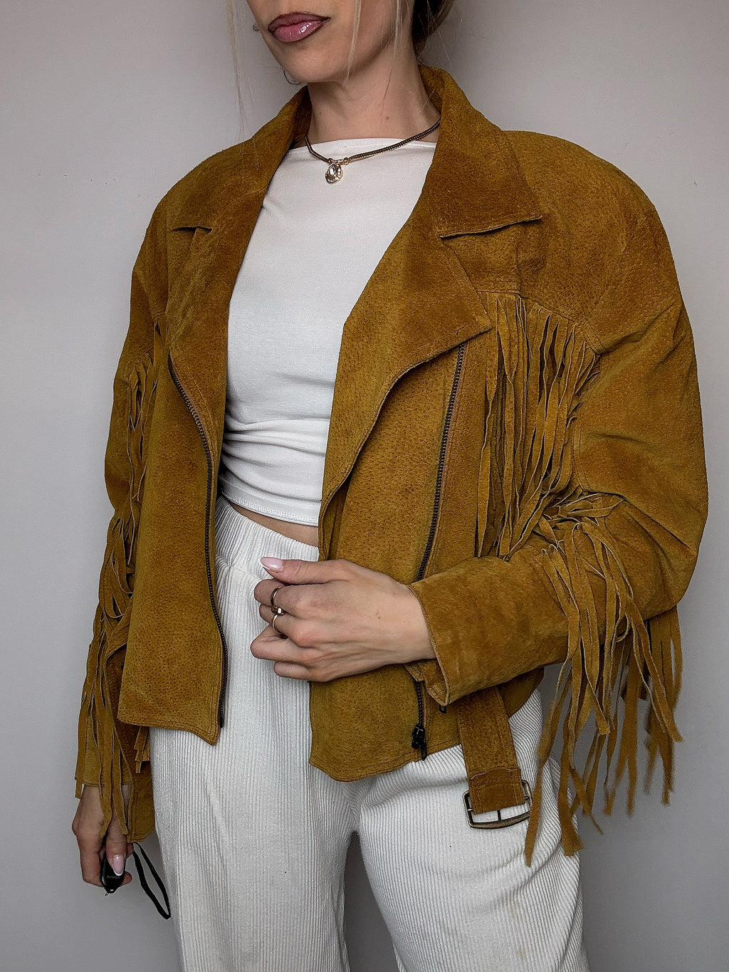 Vintage XS/S Red Fringe Suede Jacket