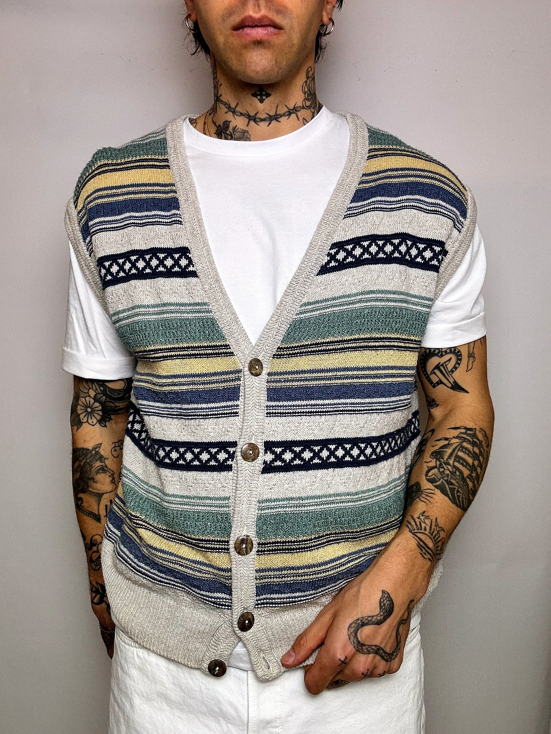 Gilet à boutons et motifs XL vintage