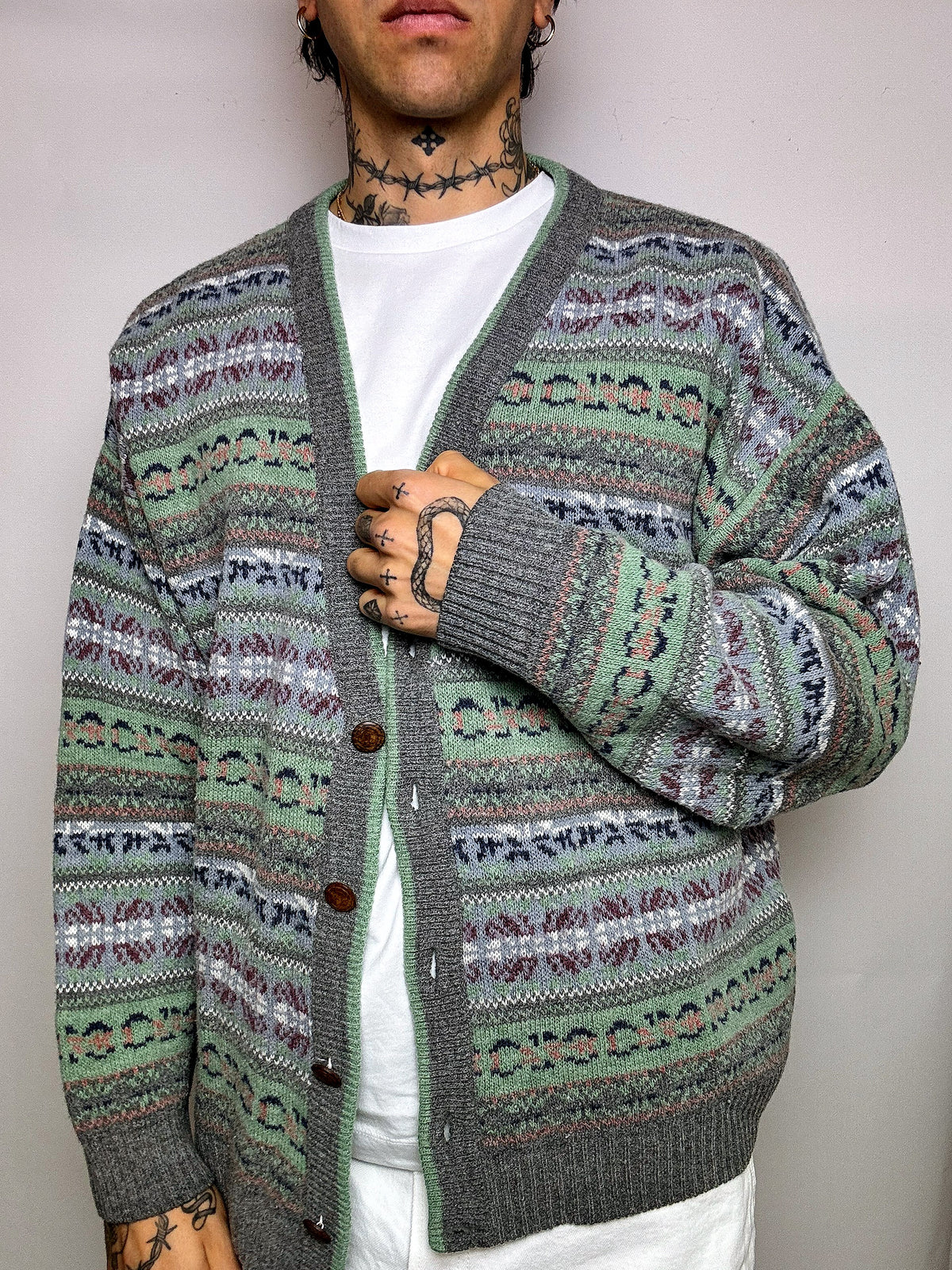 XL Vintage Knit Pattern Cardigan