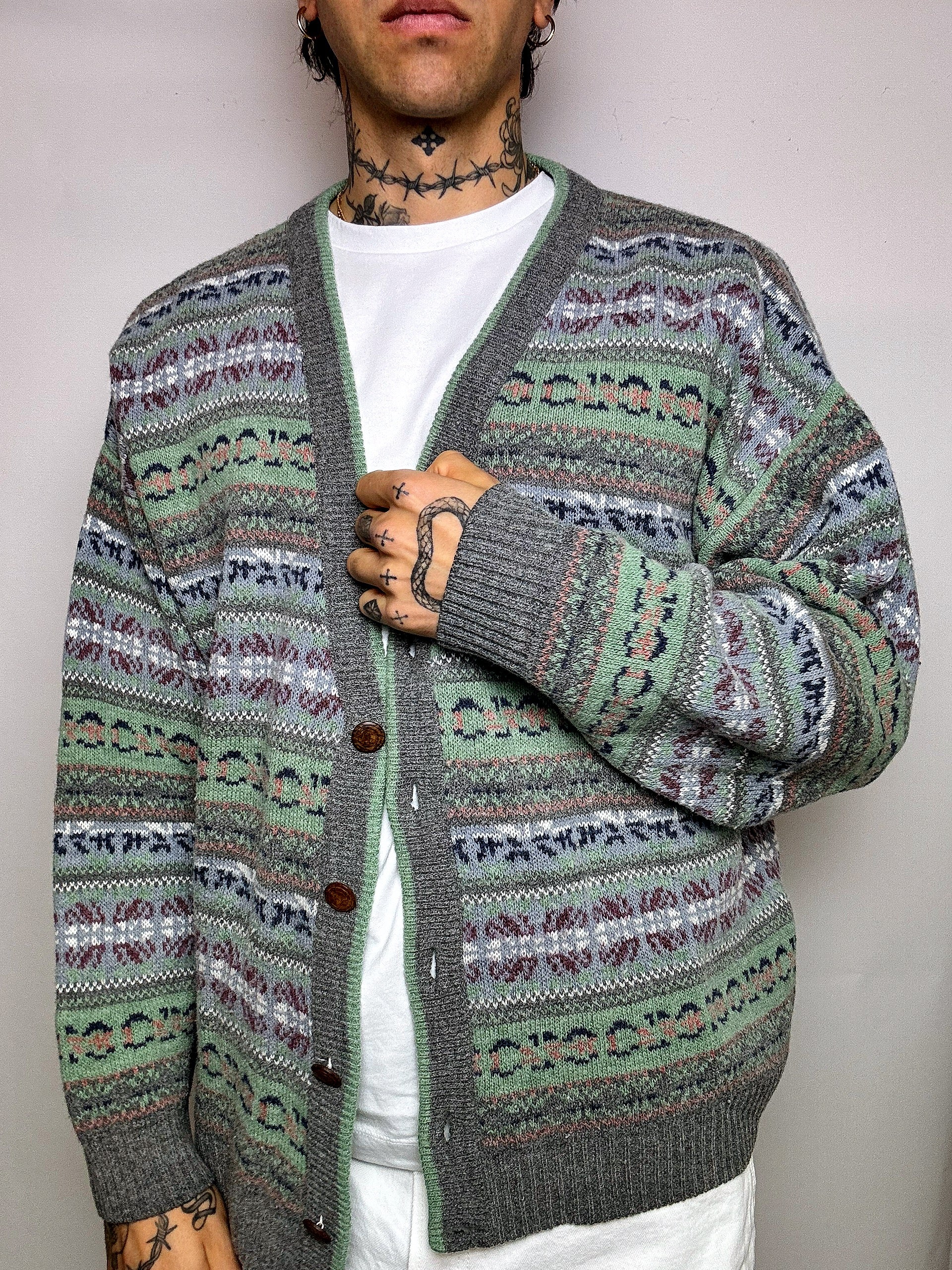 XL Vintage Knit Pattern Cardigan