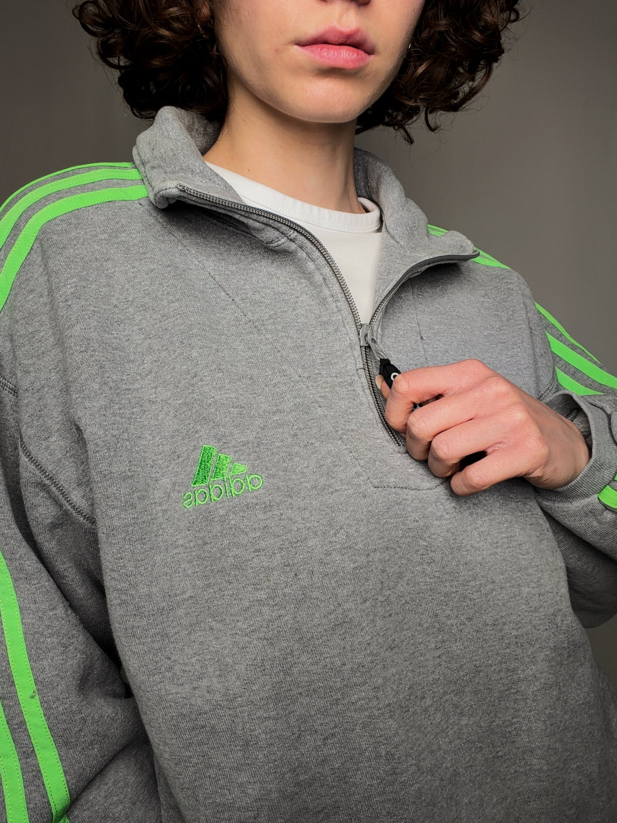 Pull col zippé gris adidas M vintage
