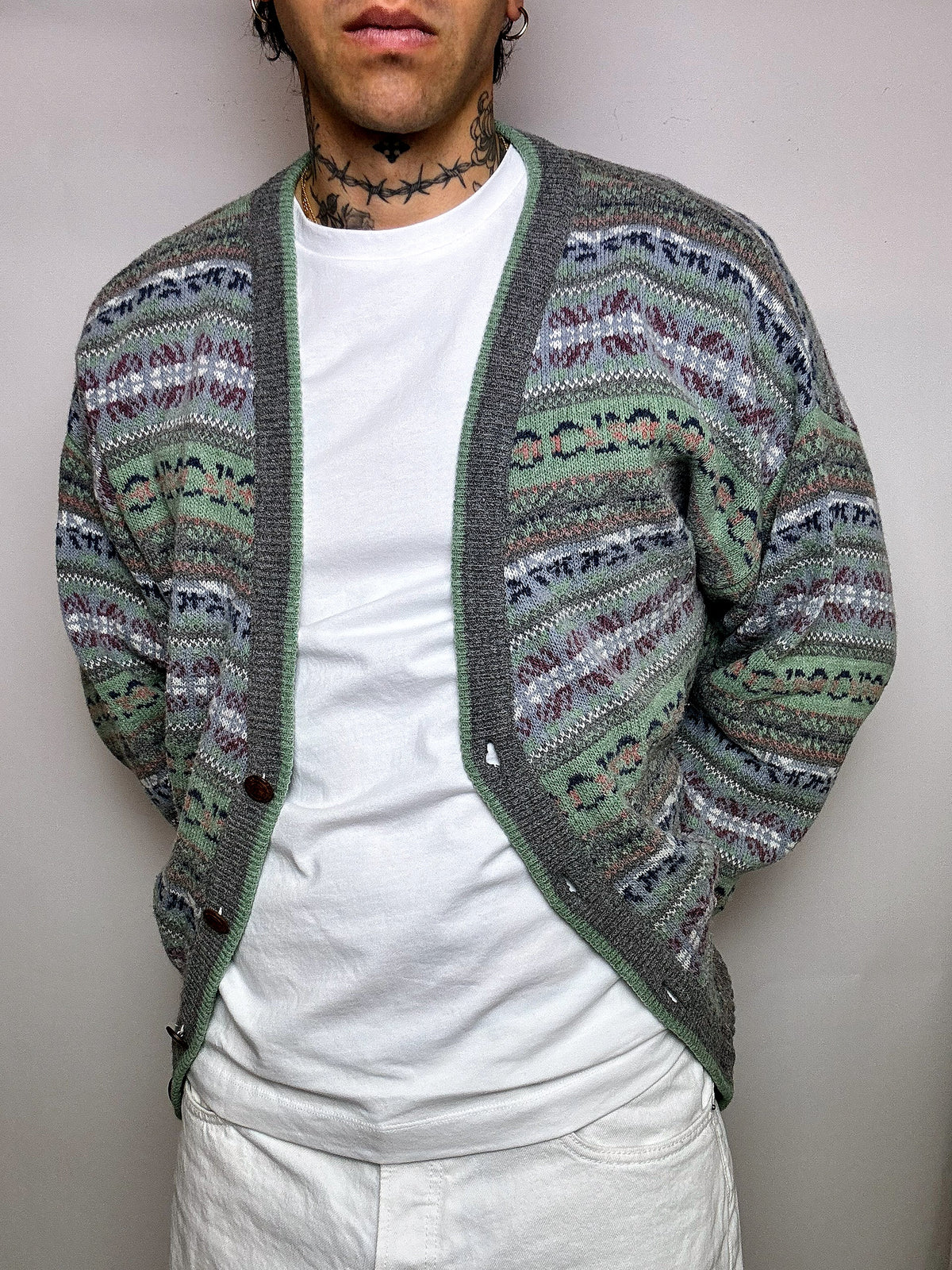 XL Vintage Knit Pattern Cardigan