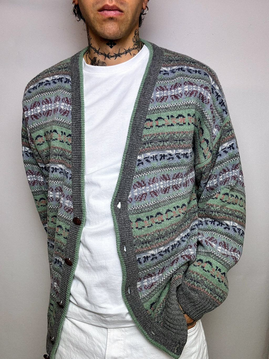 XL Vintage Knit Pattern Cardigan