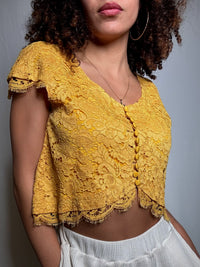 Gelbes Vintage-Spitzentop S/M