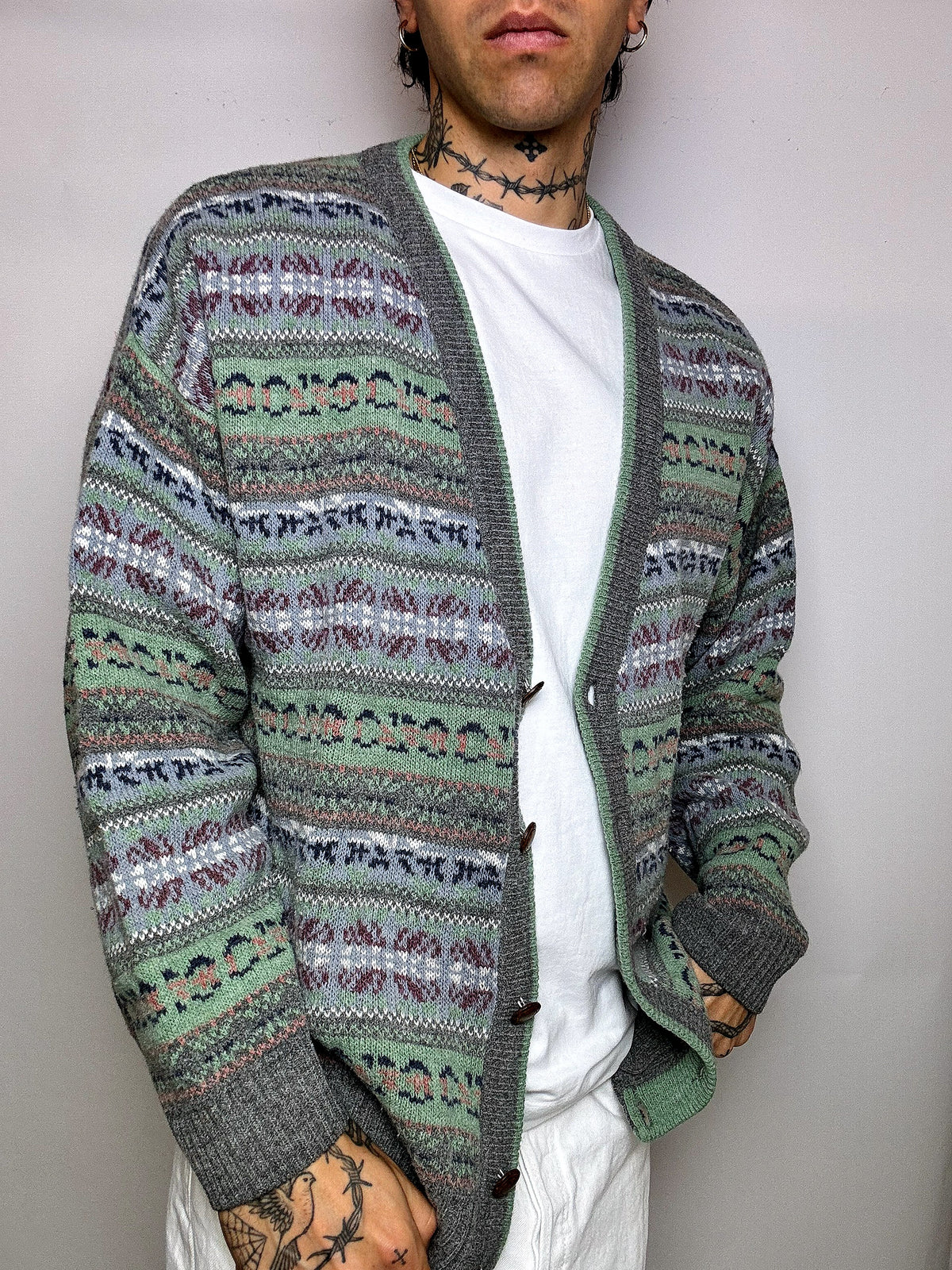 XL Vintage Knit Pattern Cardigan