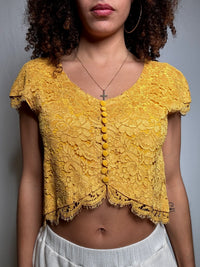 Gelbes Vintage-Spitzentop S/M