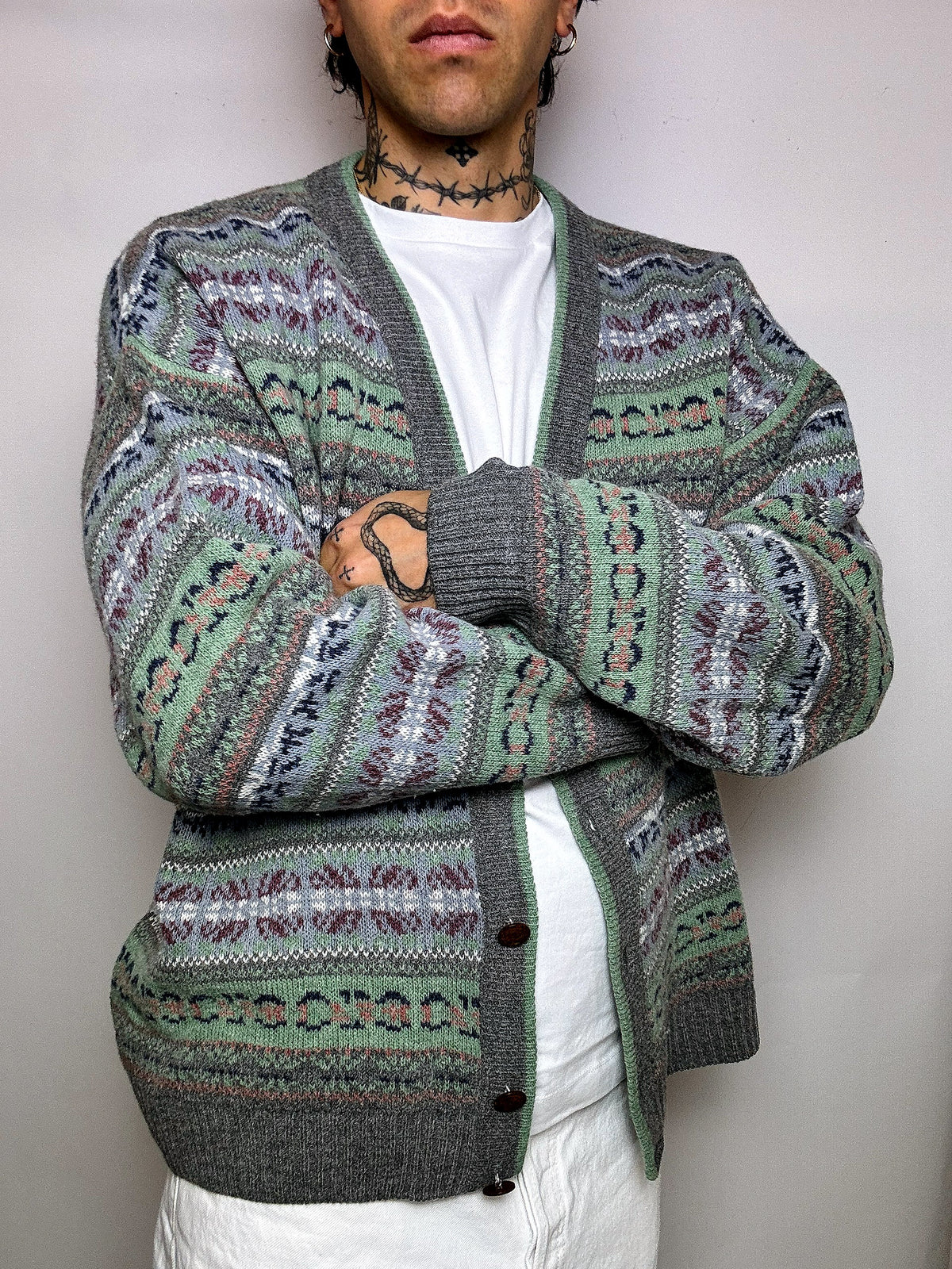 XL Vintage Knit Pattern Cardigan