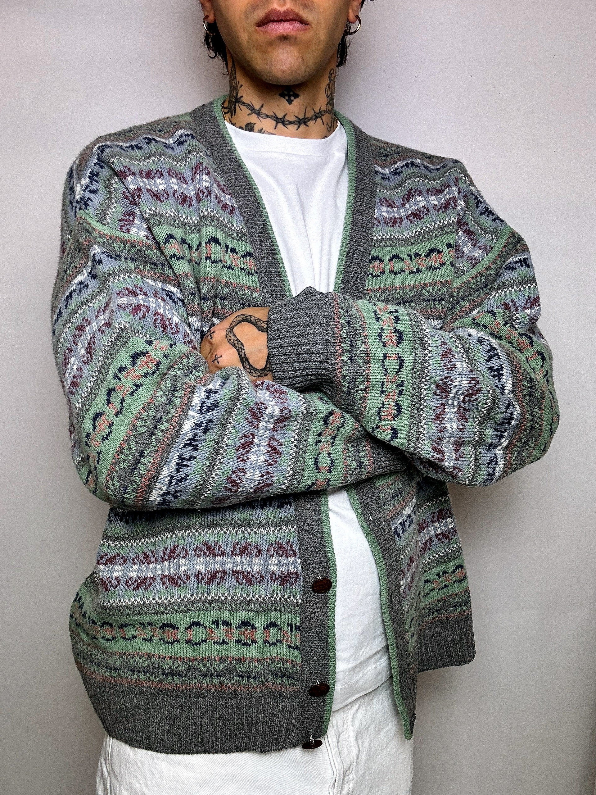 XL Vintage Knit Pattern Cardigan