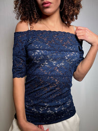 Top en dentelle marine S vintage