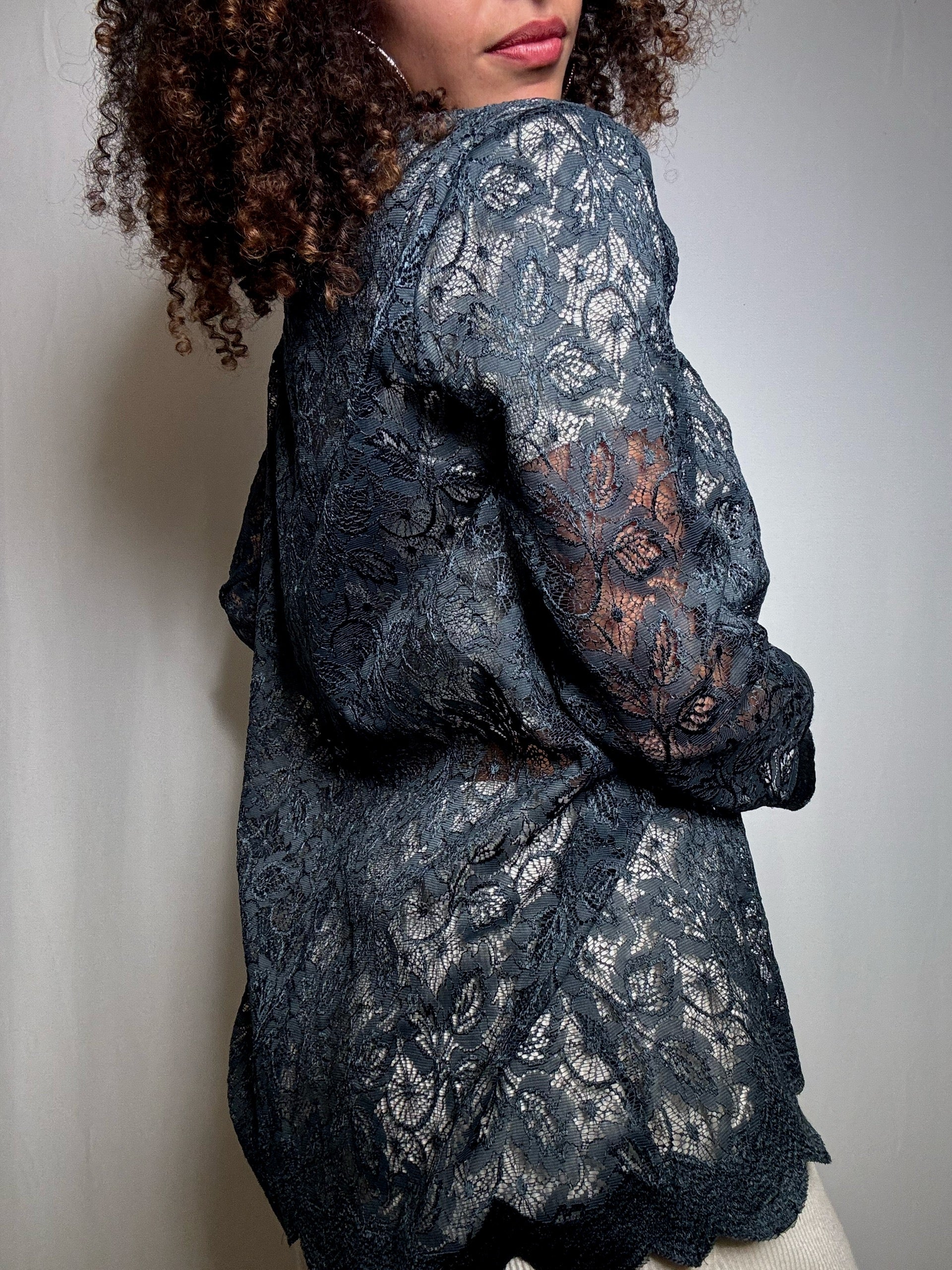 Top en dentelle vert canard L vintage