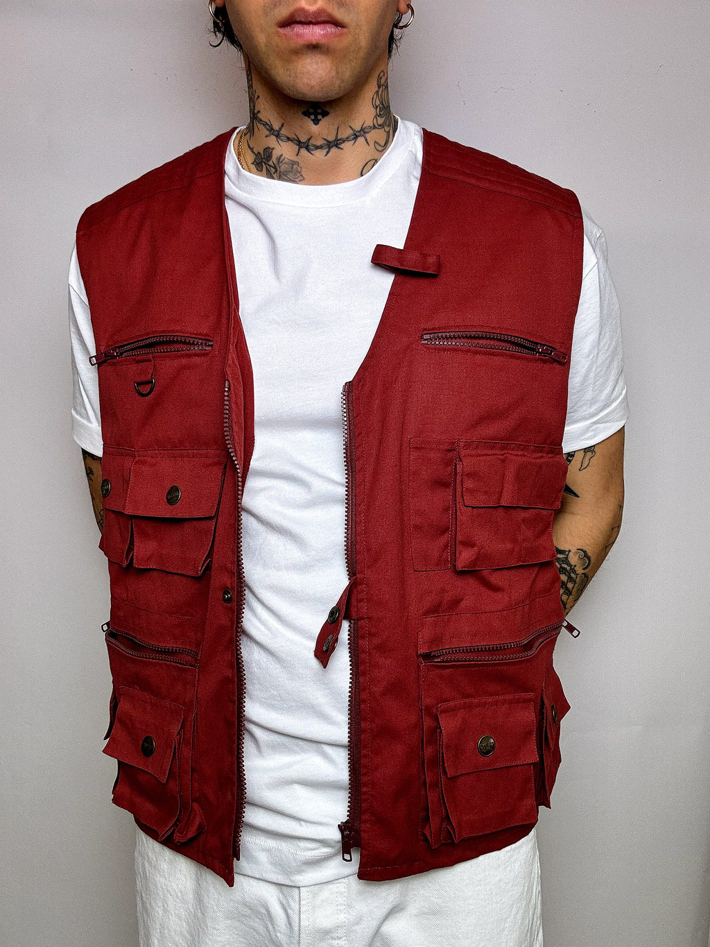 Gilet de pêche rouge XL vintage