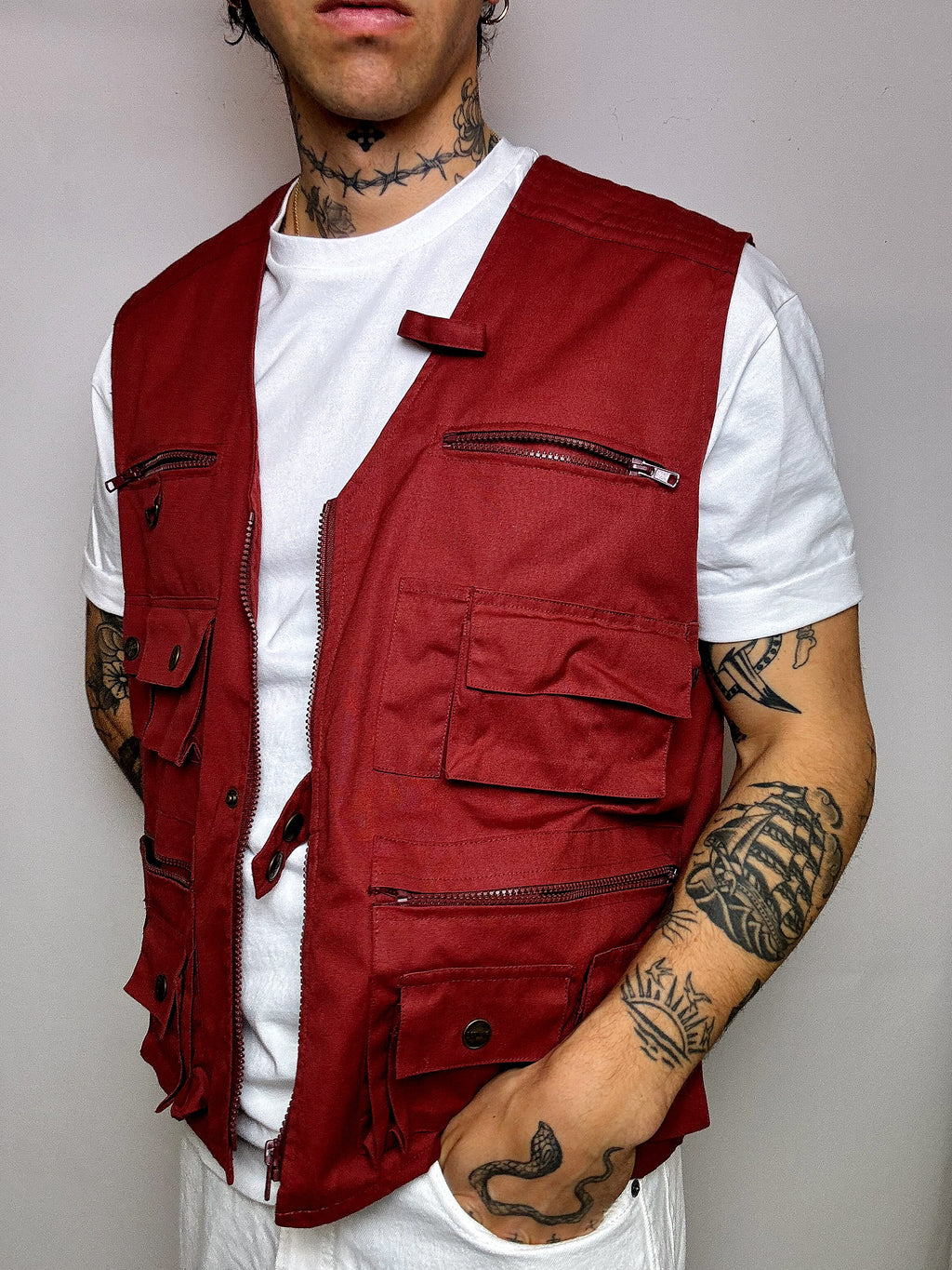 Gilet de pêche rouge XL vintage