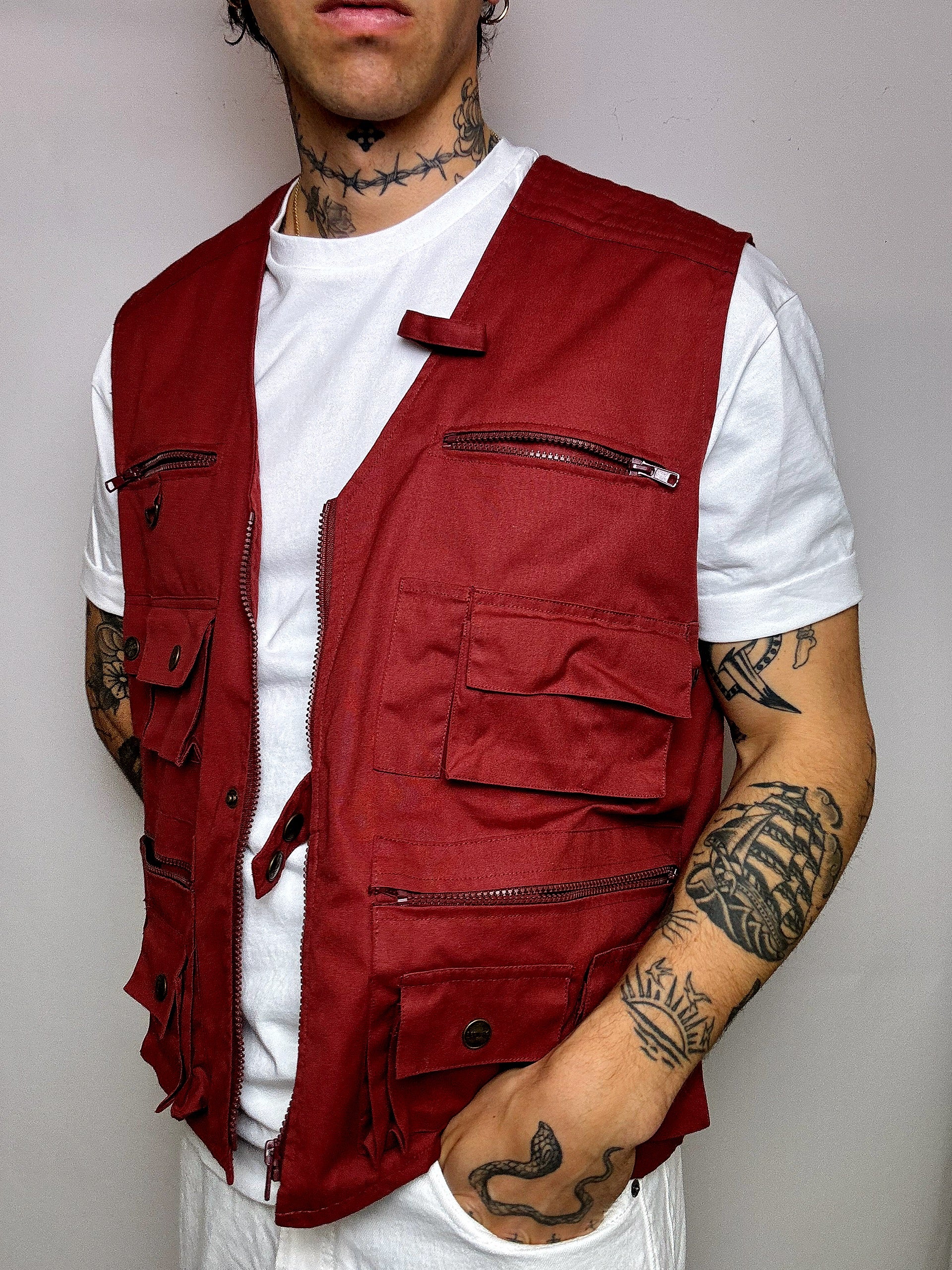 Gilet de pêche rouge XL vintage