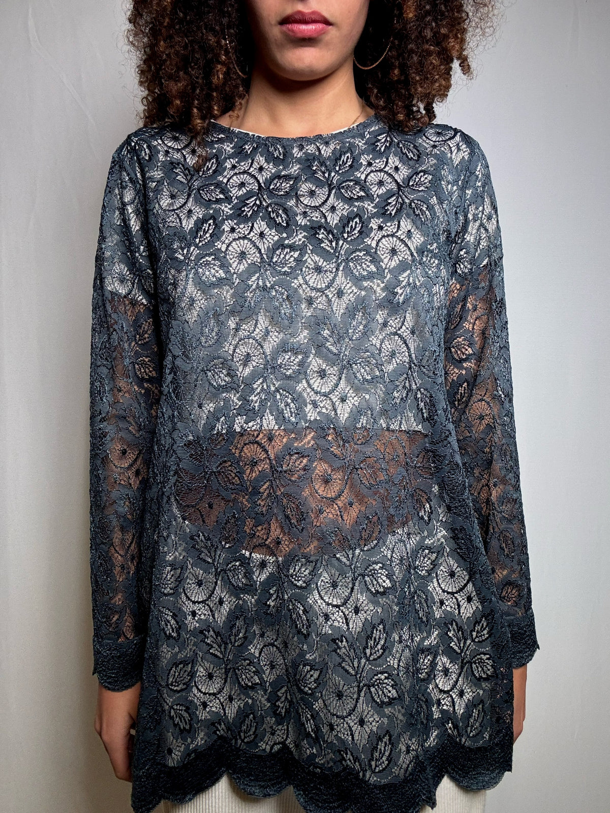 Top en dentelle vert canard L vintage
