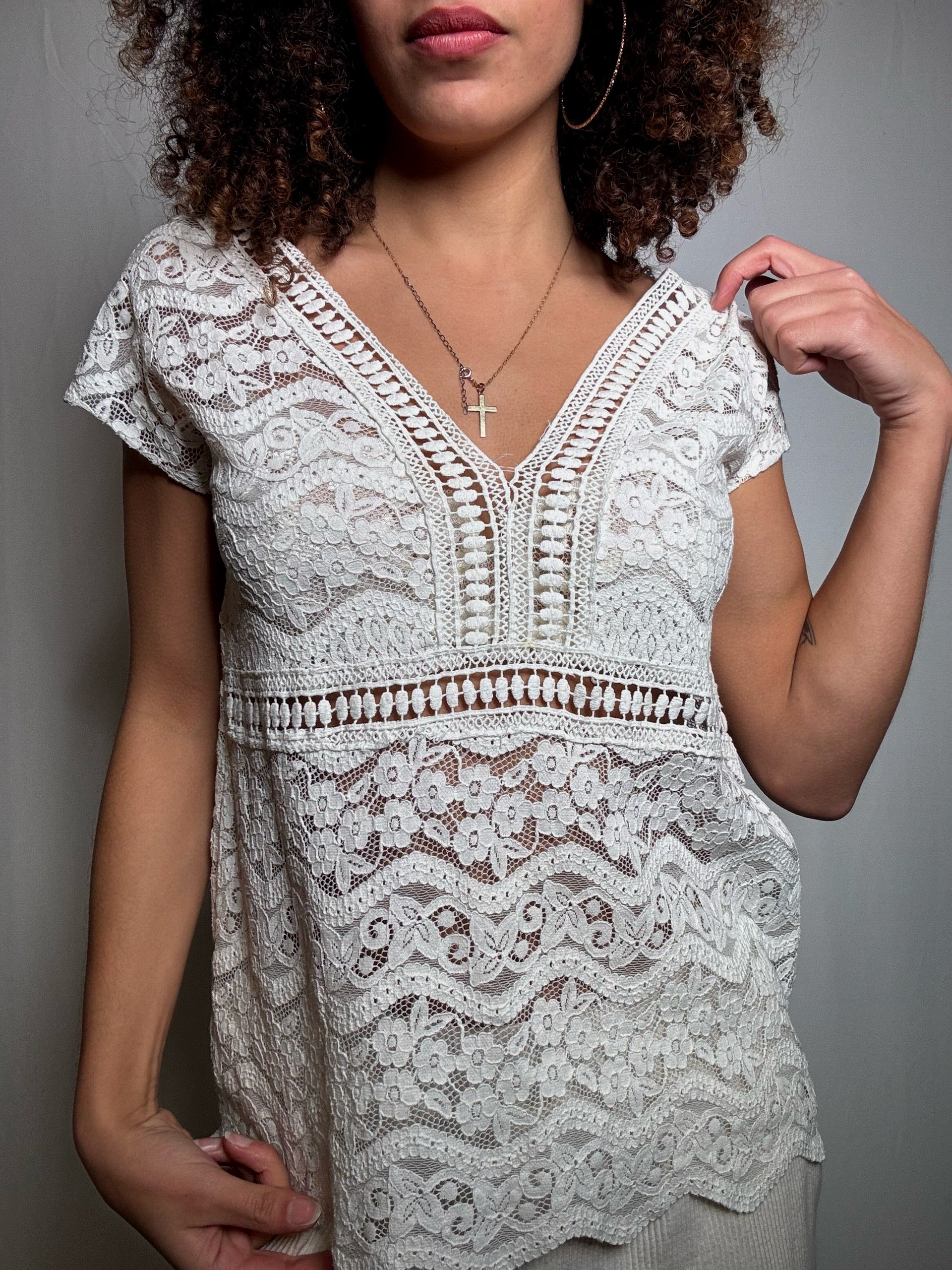 Top en dentelle blanc L vintage