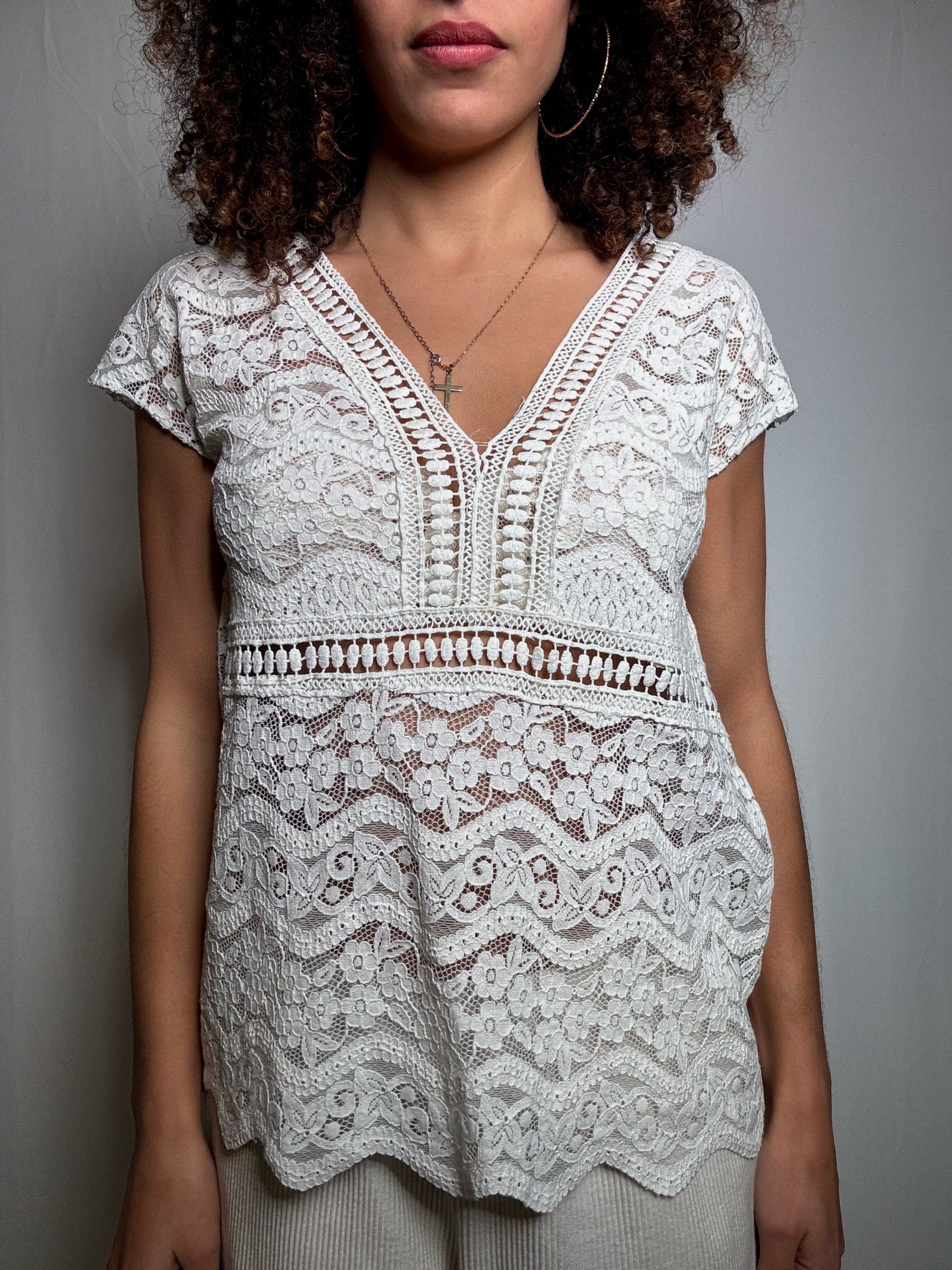 Weißes Vintage-Spitzentop L