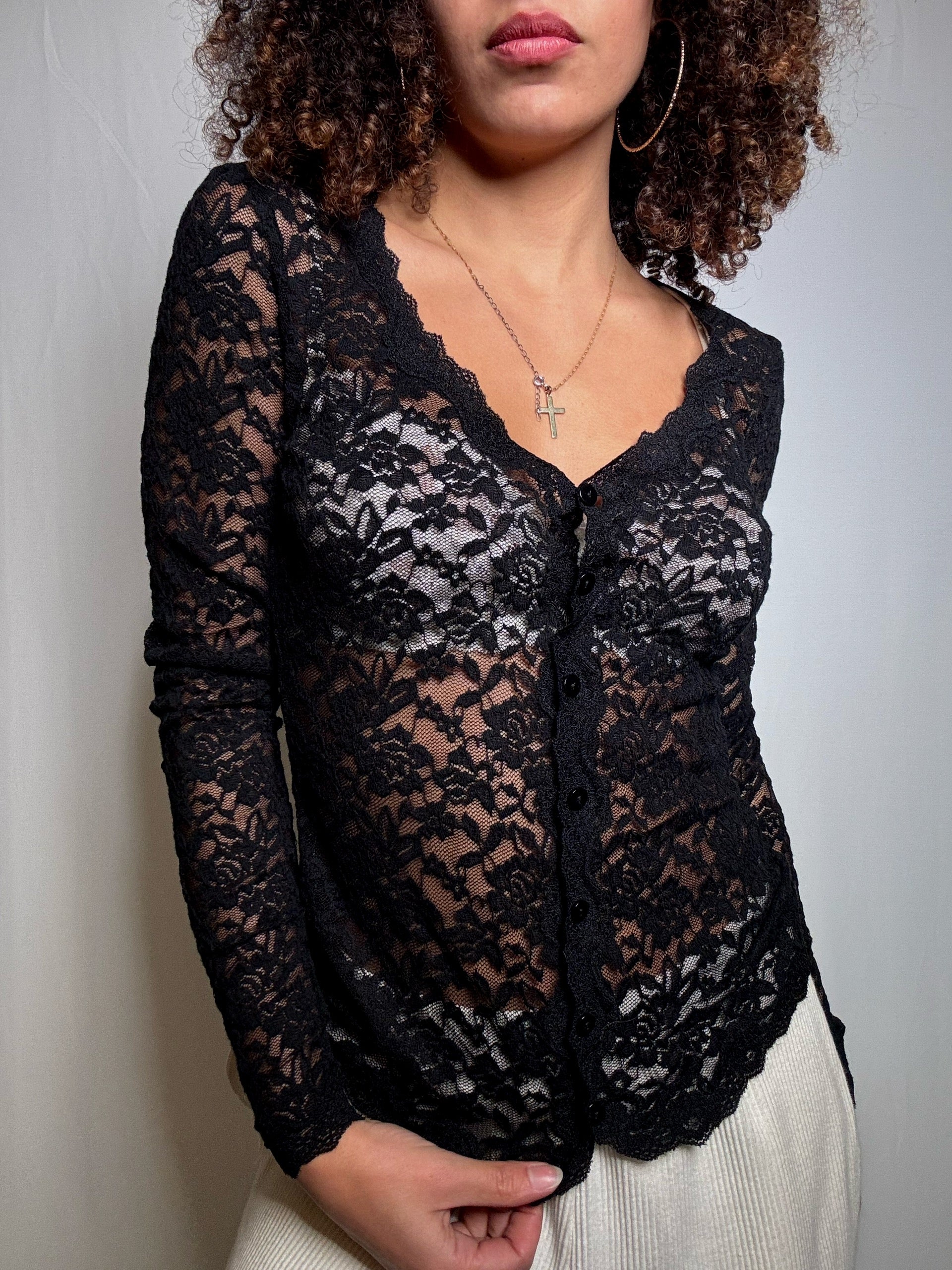 Top en dentelle boutonné S vintage